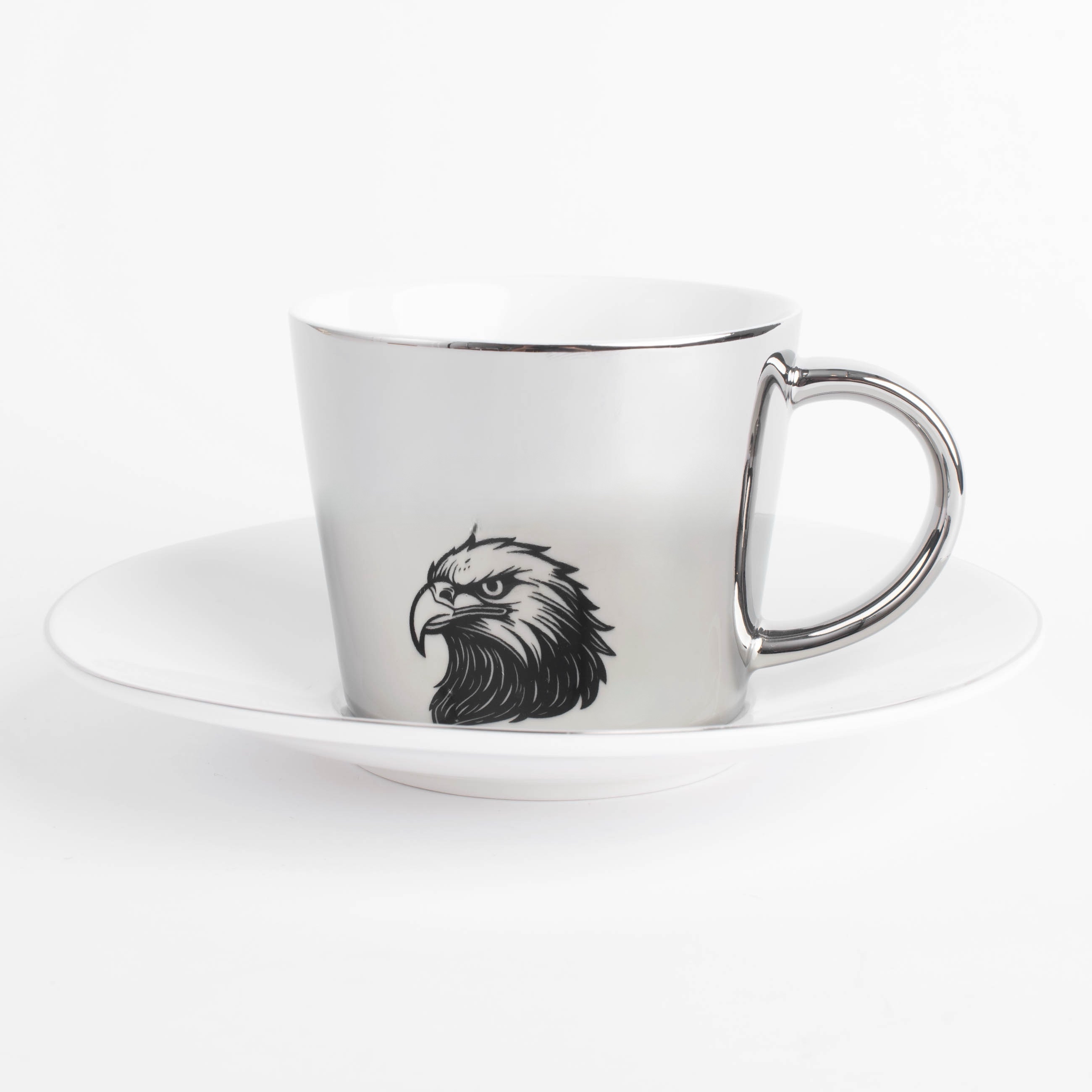 Tea pair, 1 person, 2 items, 230 ml, porcelain P, white-silver, Eagle, Eagle изображение № 4
