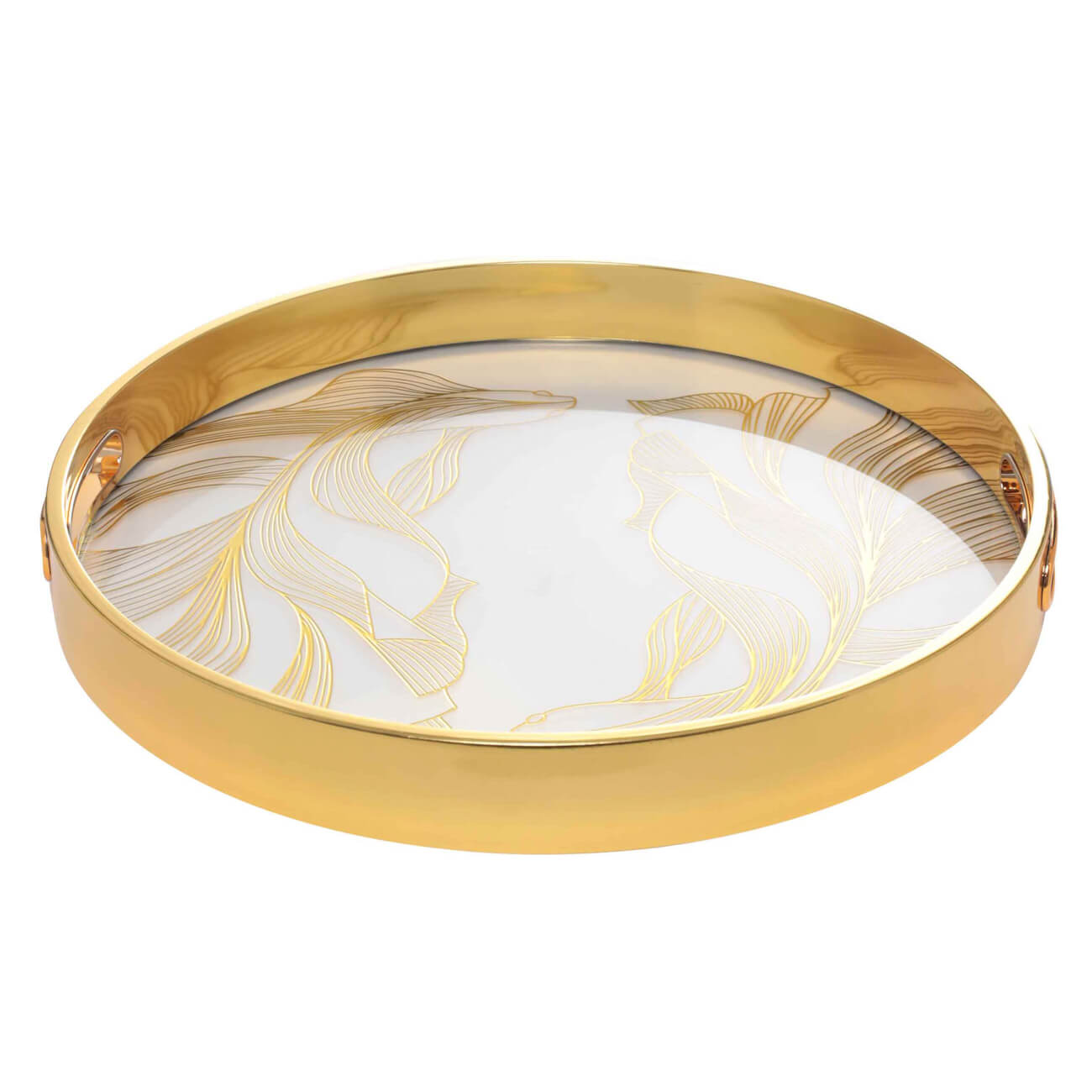Tray, 36 cm, glass / metal, round, golden, Fish, Goldfish изображение № 1