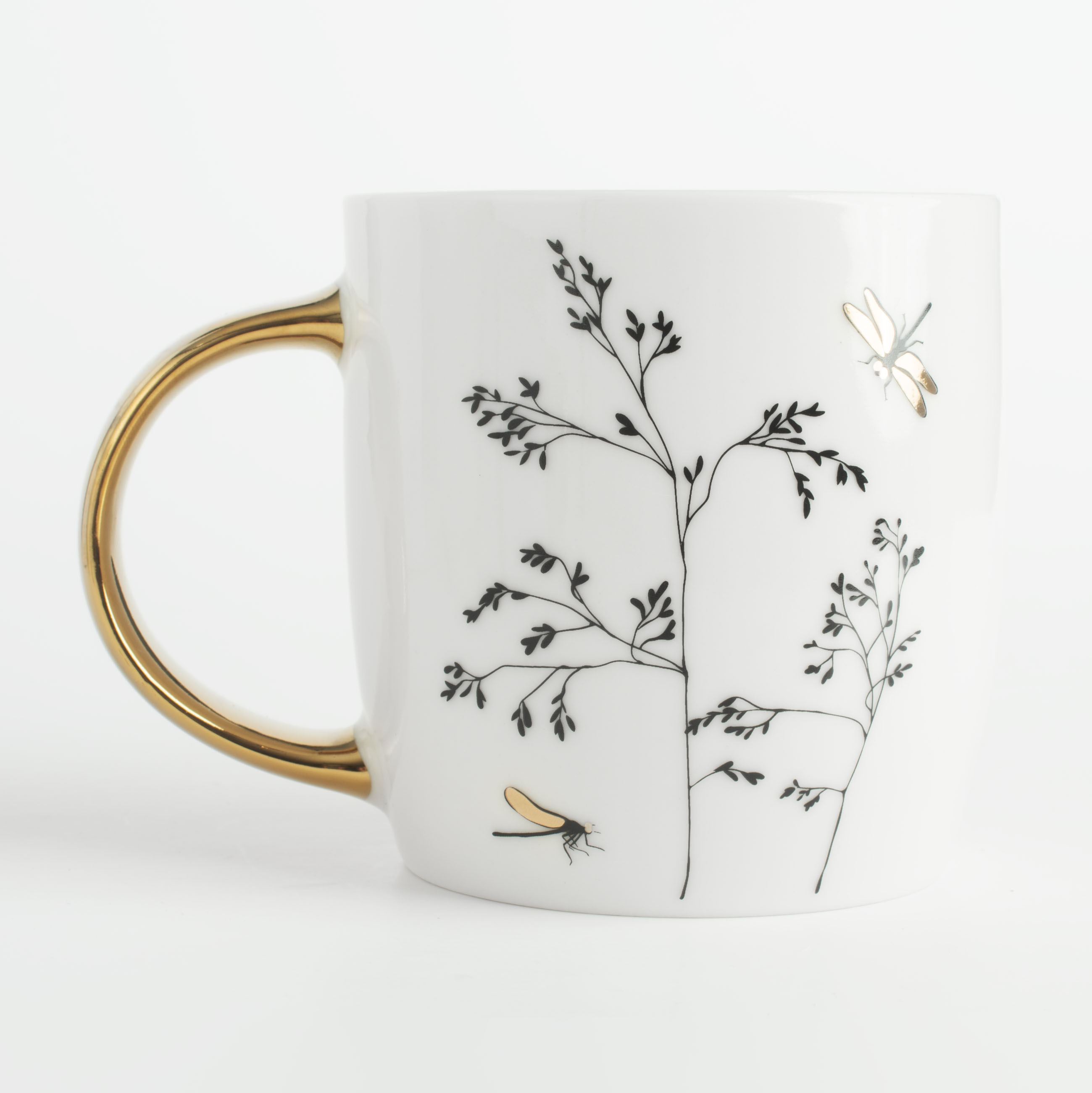 Mug, 380 ml, porcelain N, white, Dragonflies on branches, Paradise garden изображение № 4