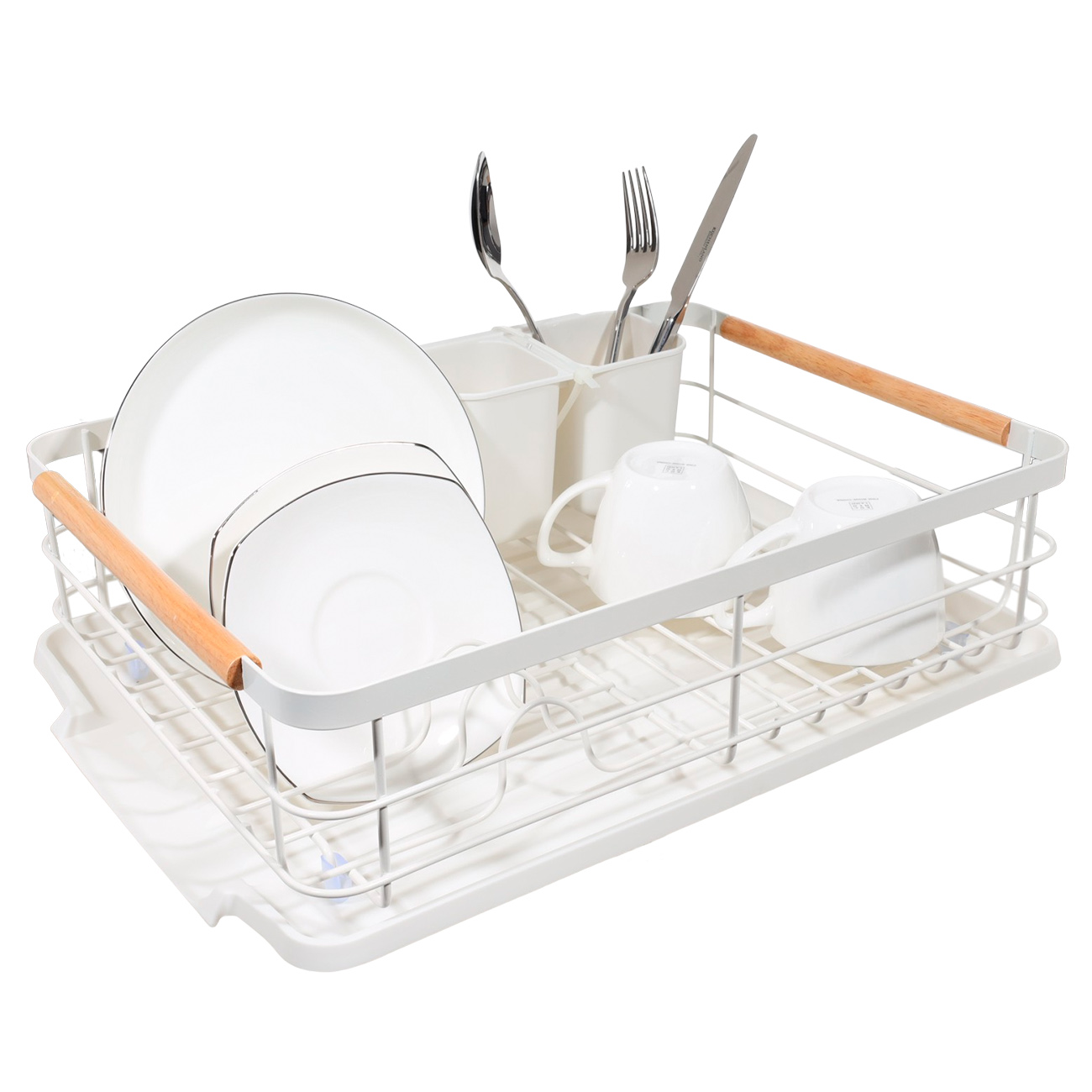 Dish rack, 43x31 cm, with tray, metal / wood / plastic, White style изображение № 5