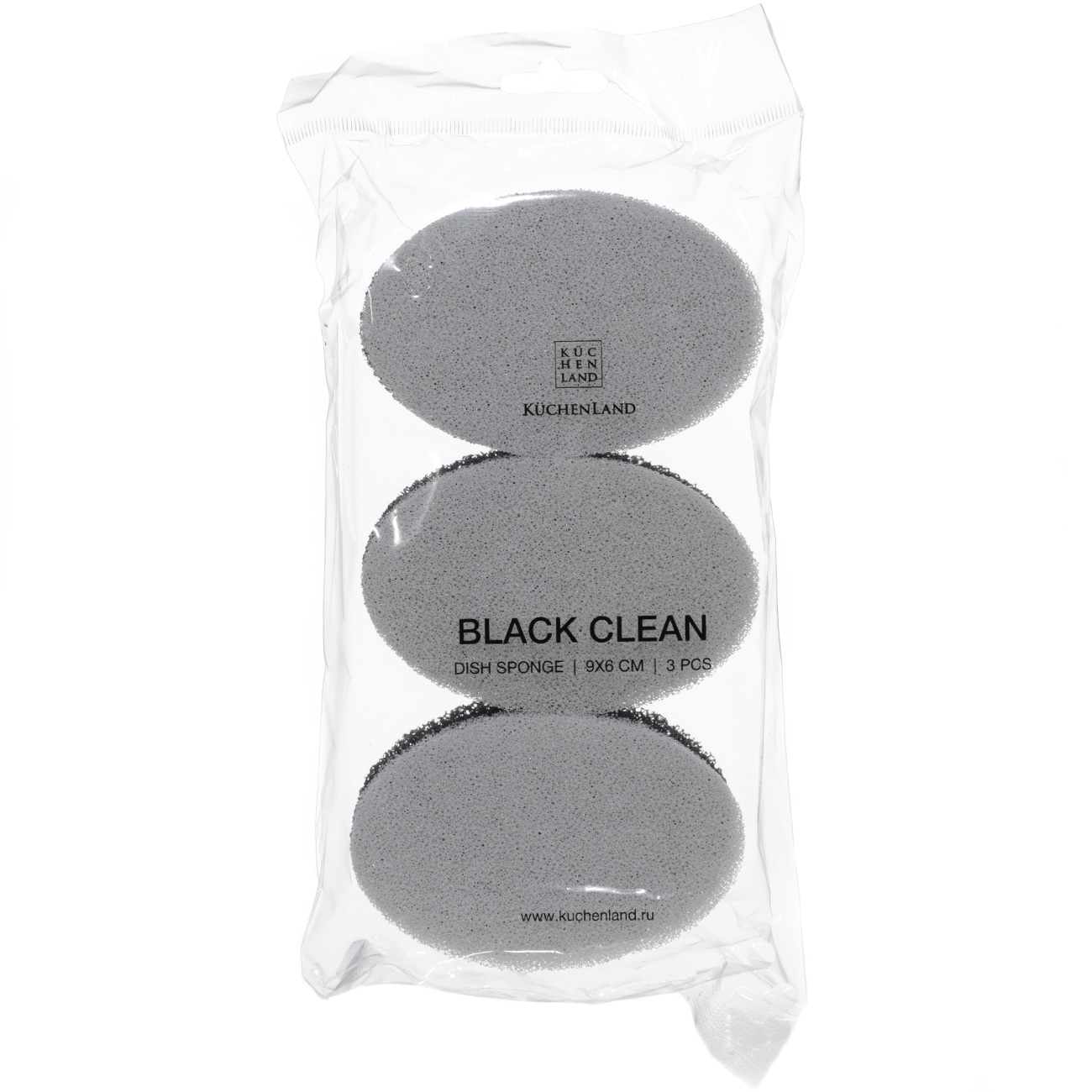 Sponge for washing dishes, 9x6 cm, 3 pcs, abrasive, oval, black and gray, Black clean изображение № 2