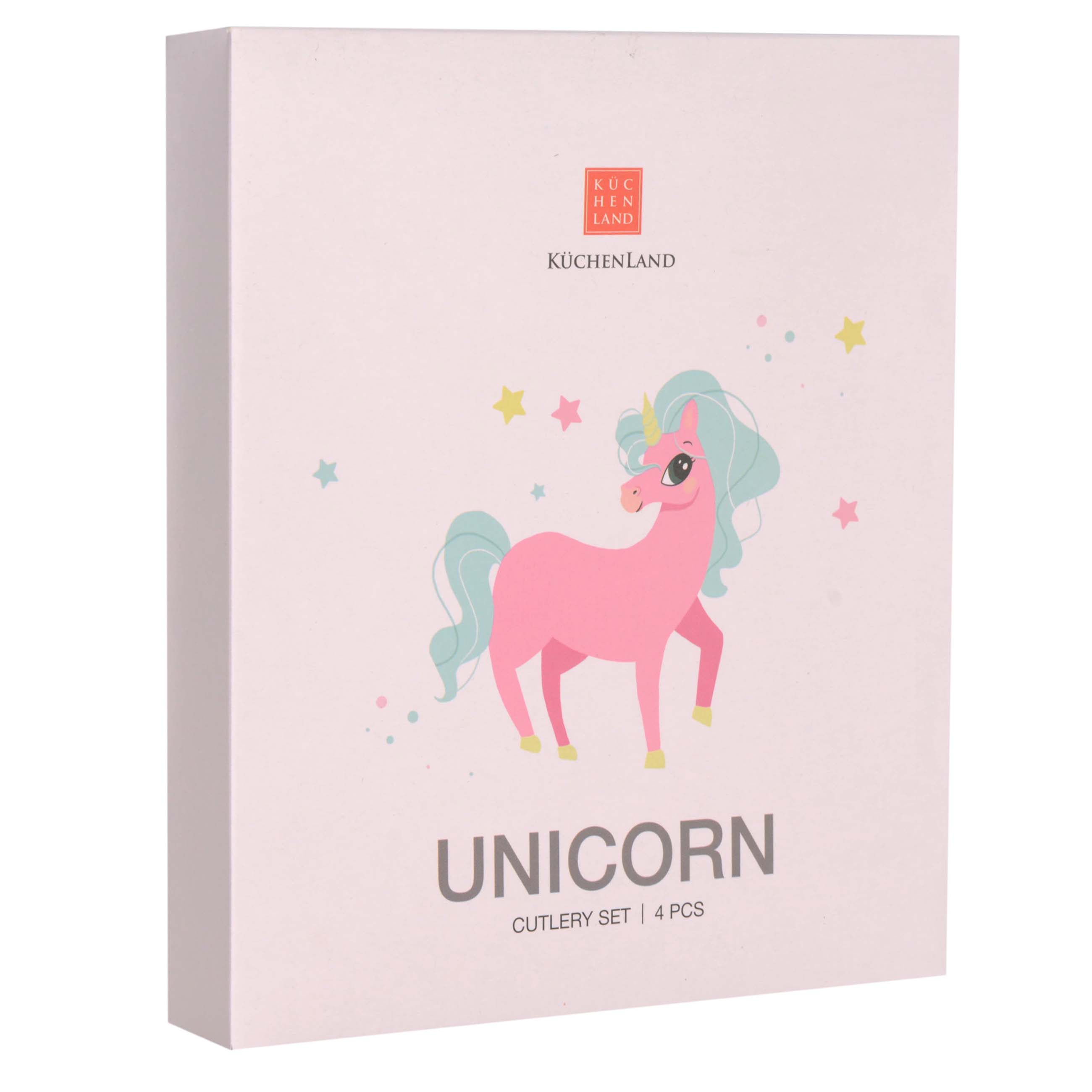 Cutlery, children's, 1 pers, 4 items, steel, Mint pink unicorns, Unicorn изображение № 2