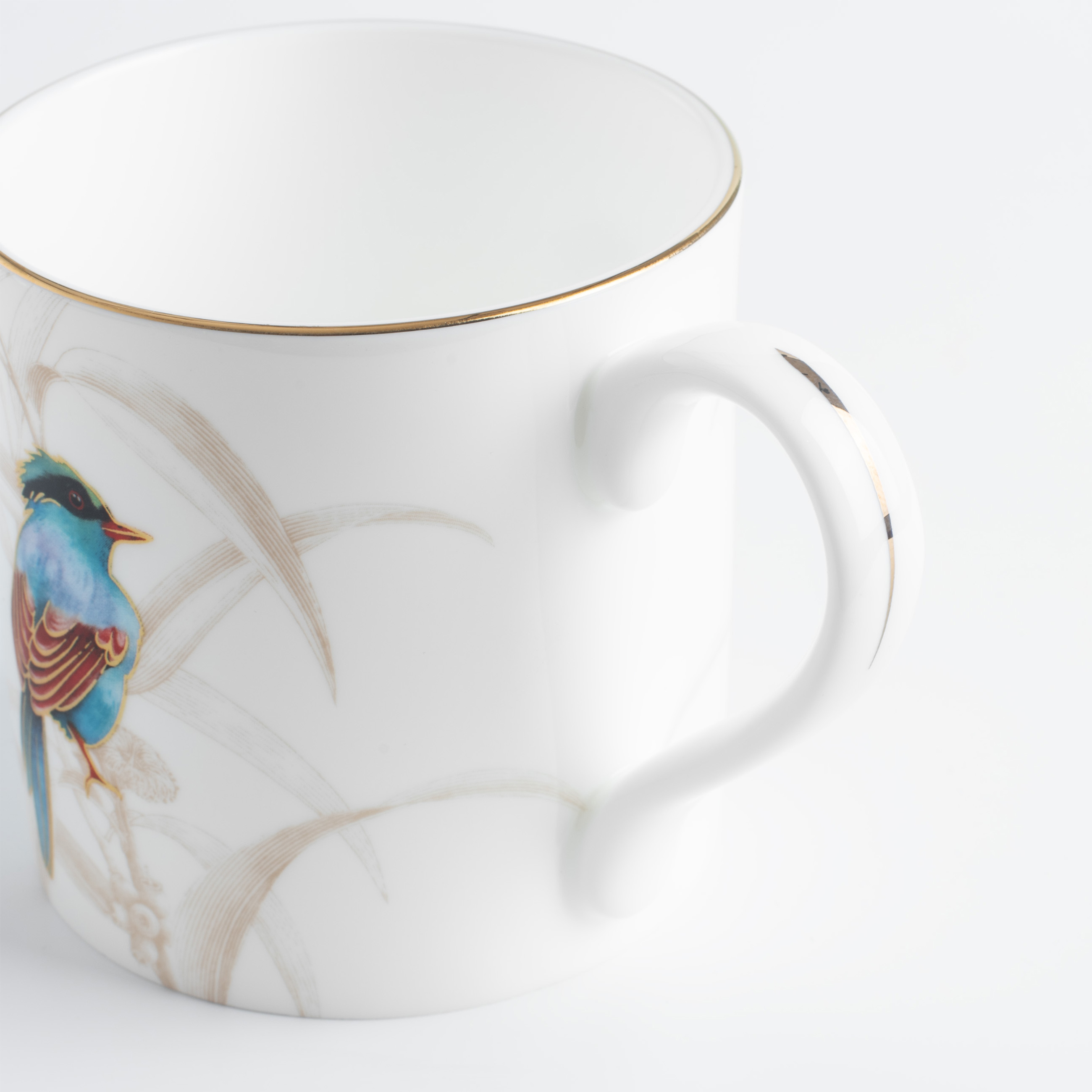 Mug, 380 ml, 2 pcs, porcelain F, with golden edging, Green cissa and hummingbird, Paradise bird изображение № 4