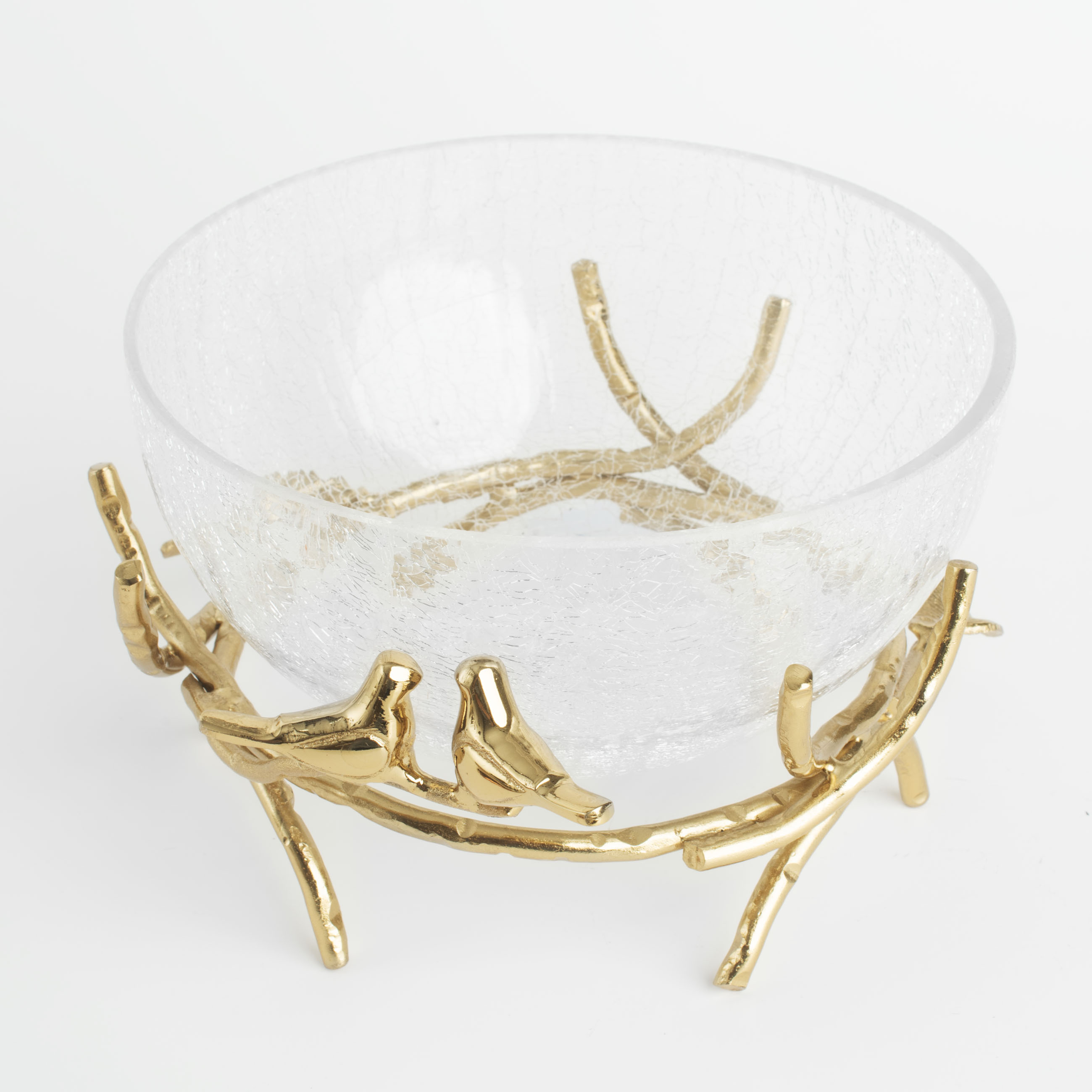 Deep dish, 21x9 cm, on a stand, glass / metal, golden, Birds, Fantastic gold изображение № 4