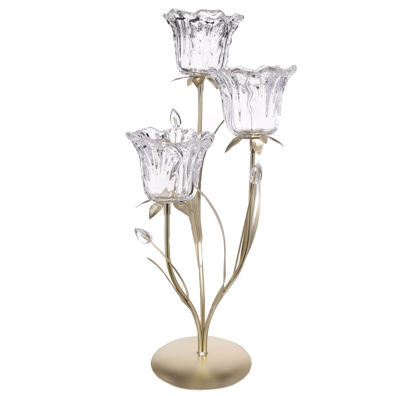 Candle holder, 45 cm, 3 tea candles, glass / metal, golden, Flowers, Fantastic flowers изображение № 1