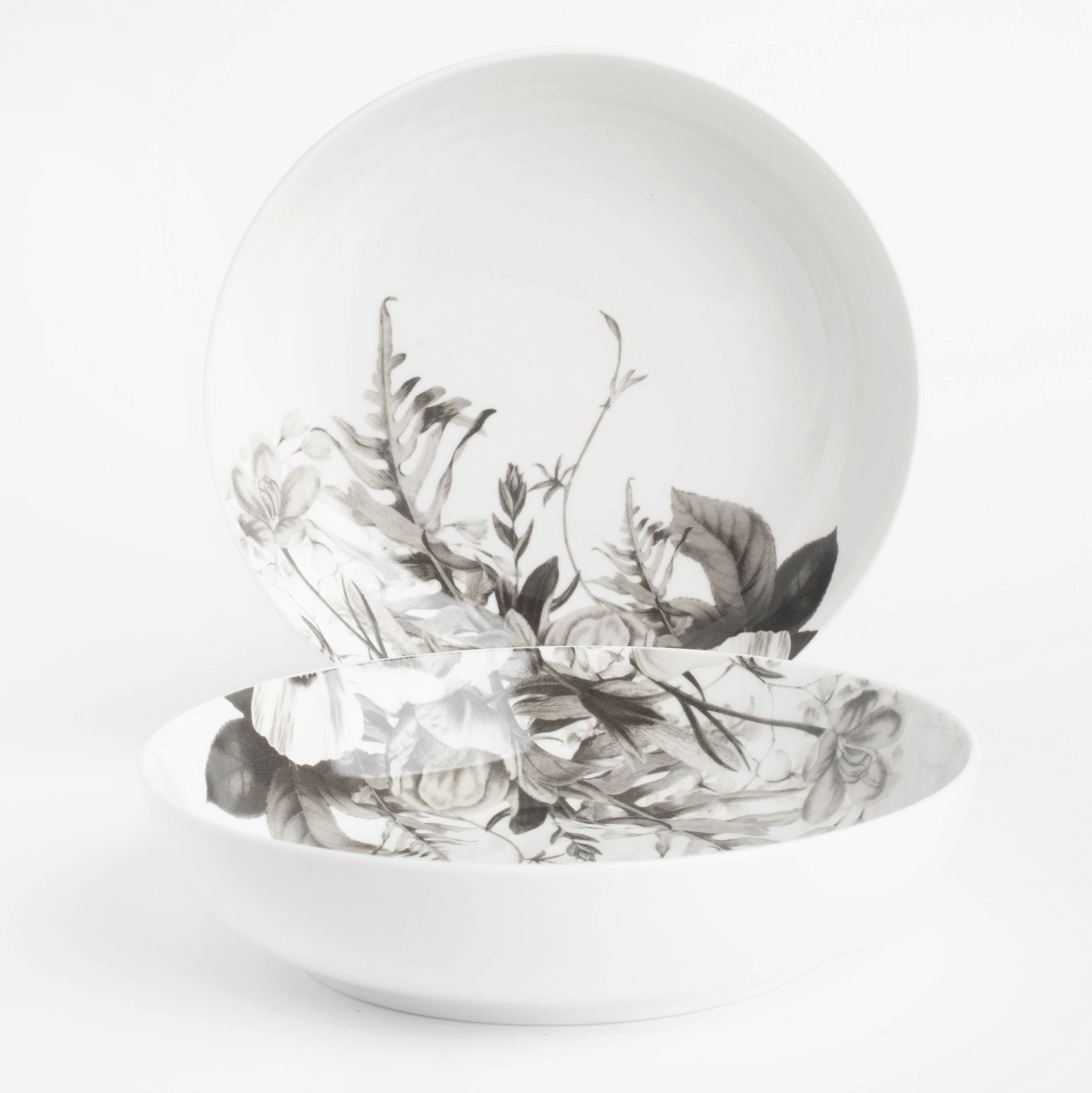 Soup plate, 20x6 cm, 2 pcs, porcelain N, white, Black and white flowers, Magnolia изображение № 2