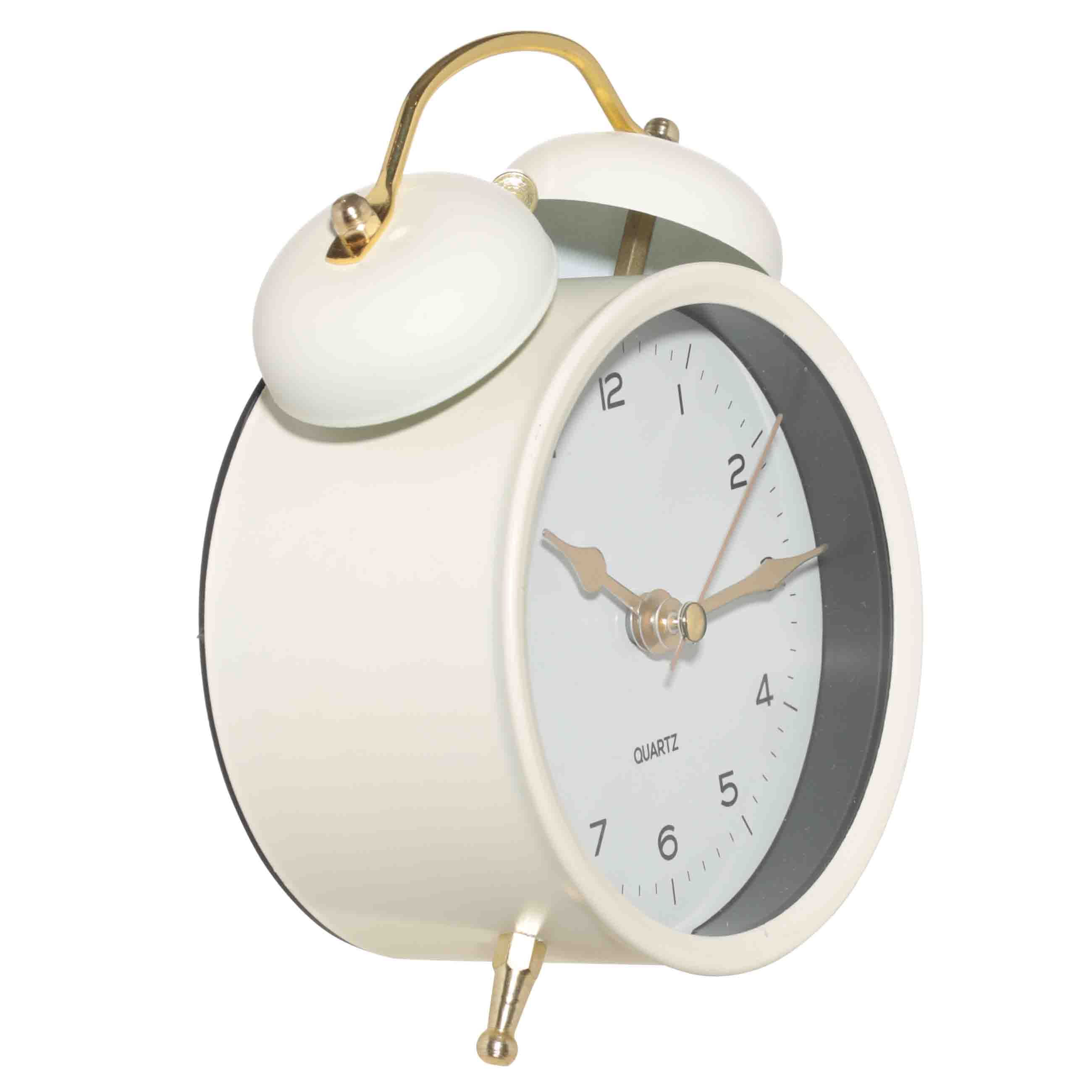 Alarm clock, 13 cm, on legs, metal, round, beige, Retro, Dial изображение № 2