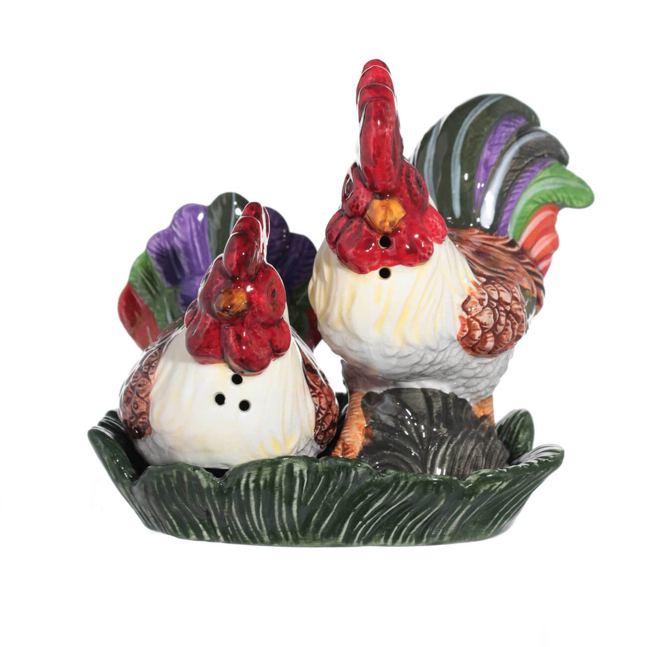 Salt and pepper set, 14 cm, on a stand, ceramic, Rooster with chicken, Rooster изображение № 1