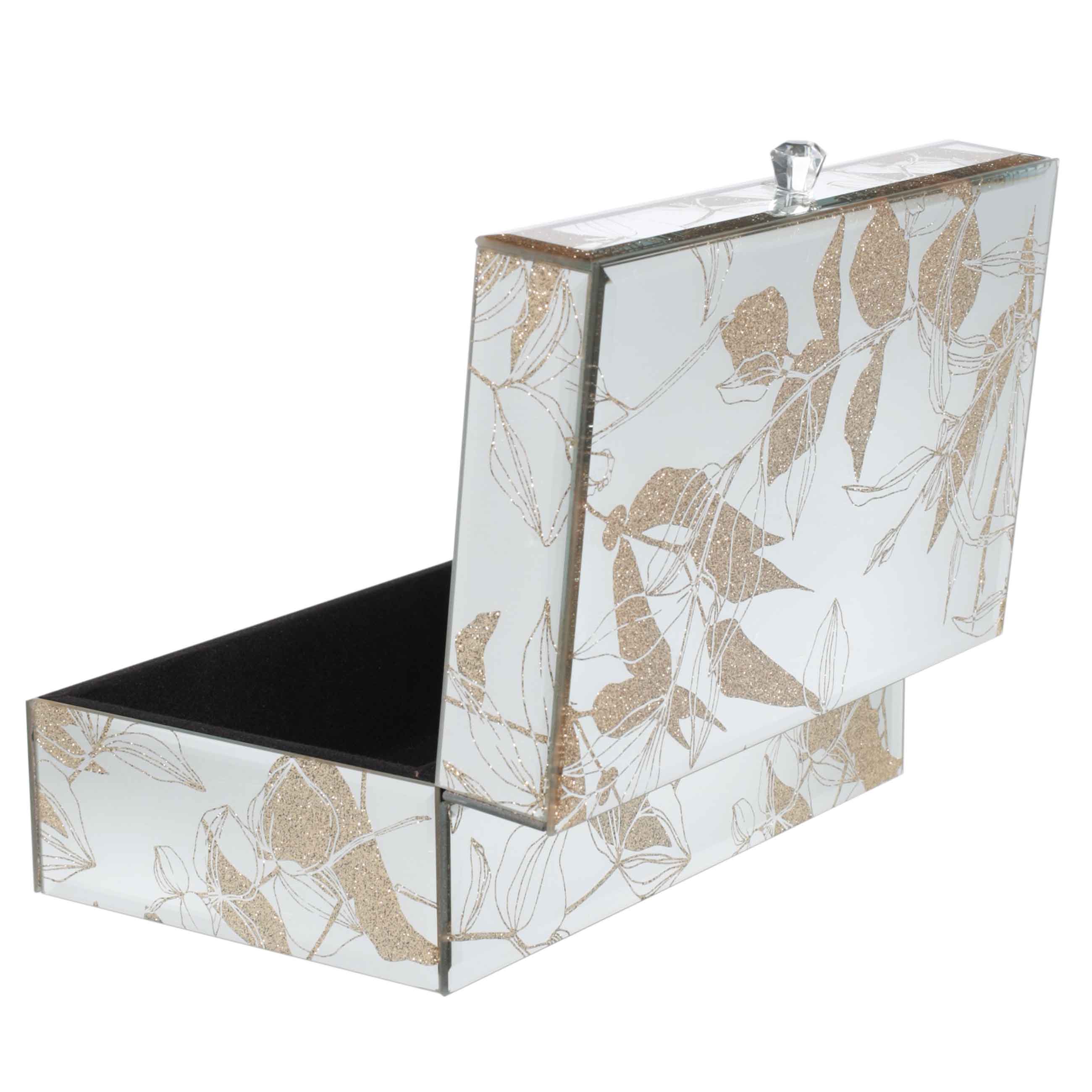 Jewelry box, 21x13 cm, glass, mirror, Magnolia leaves, Magnolia изображение № 3