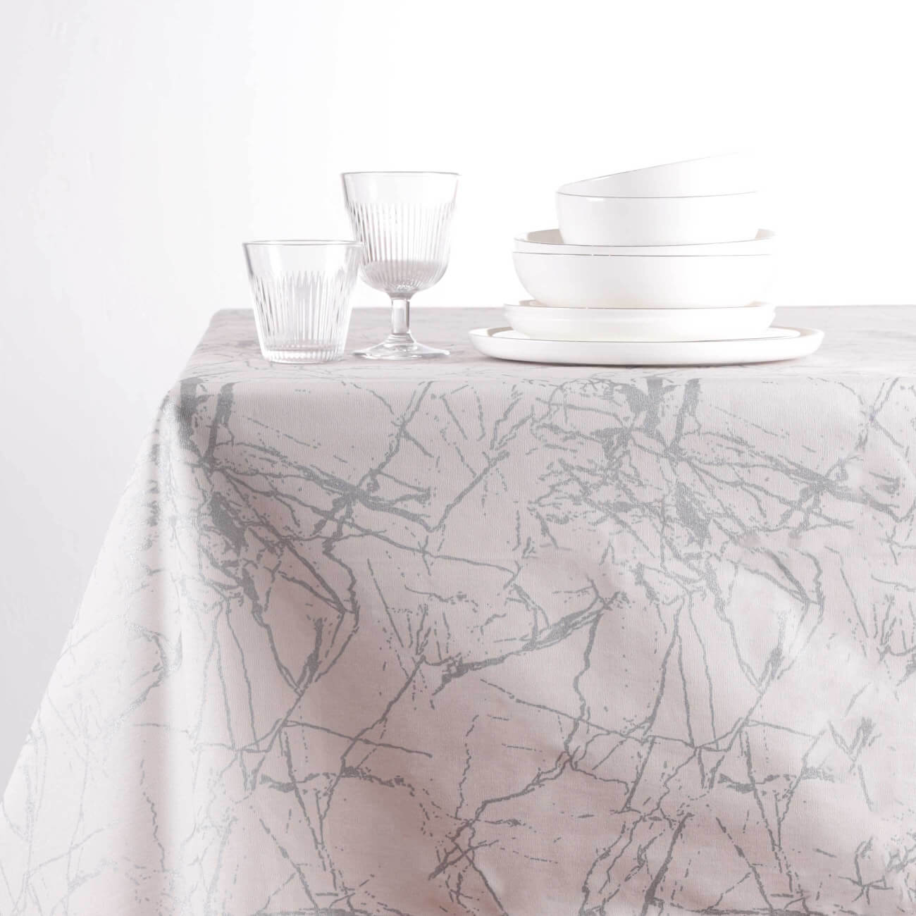 Tablecloth, 170x250 cm, cotton / acrylic, silver-gray, Marble foil изображение № 1