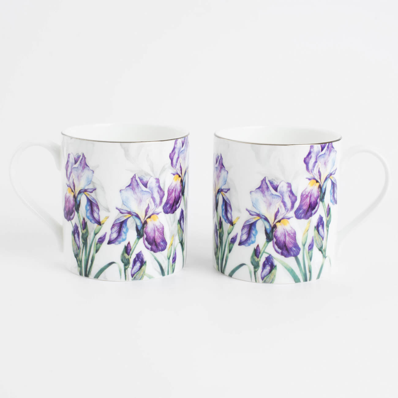 Mug, 380 ml, 2 pcs, porcelain F, white, with silver edging, Irises, Antarctica Flowers изображение № 1