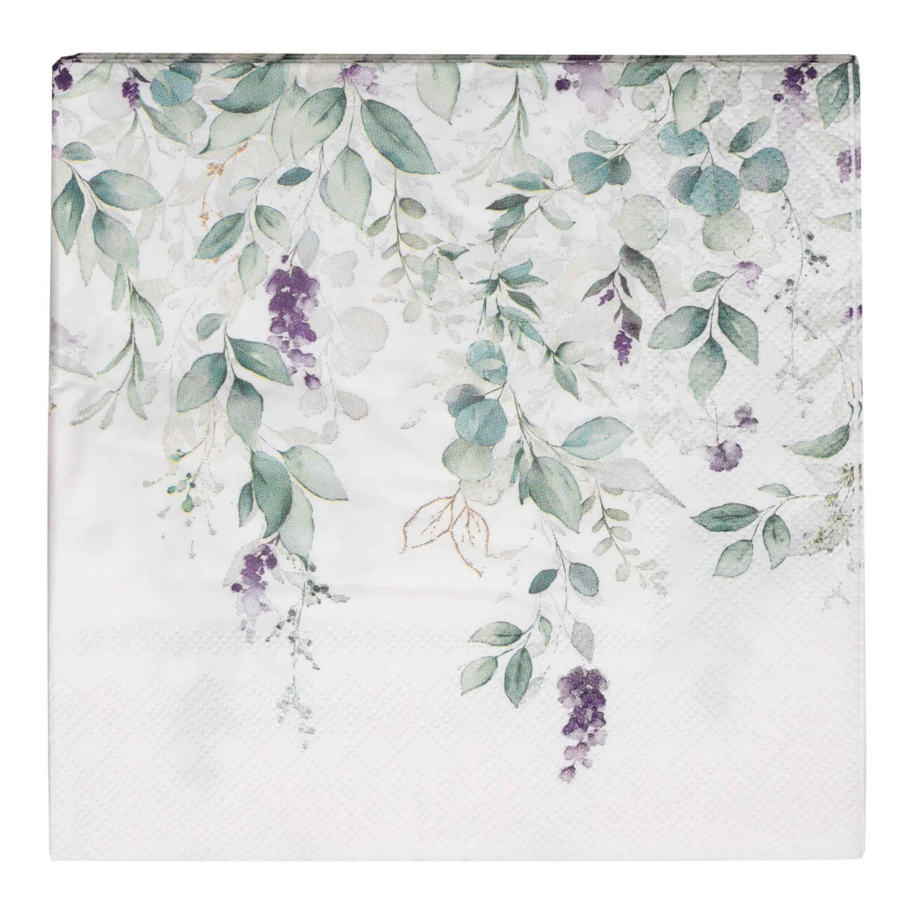Paper napkins, 33x33 cm, 20 pcs, square, white, watercolor flowers, Senetti изображение № 1