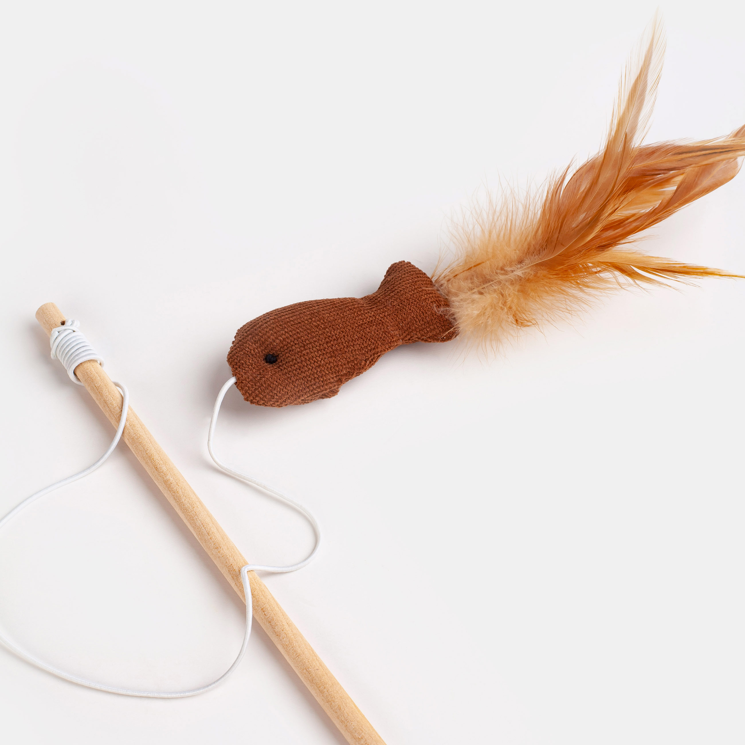 Cat Fishing Rod Toy, 1.1 m, with feathers, Wood / Polyester, Fish, Playful cat изображение № 4