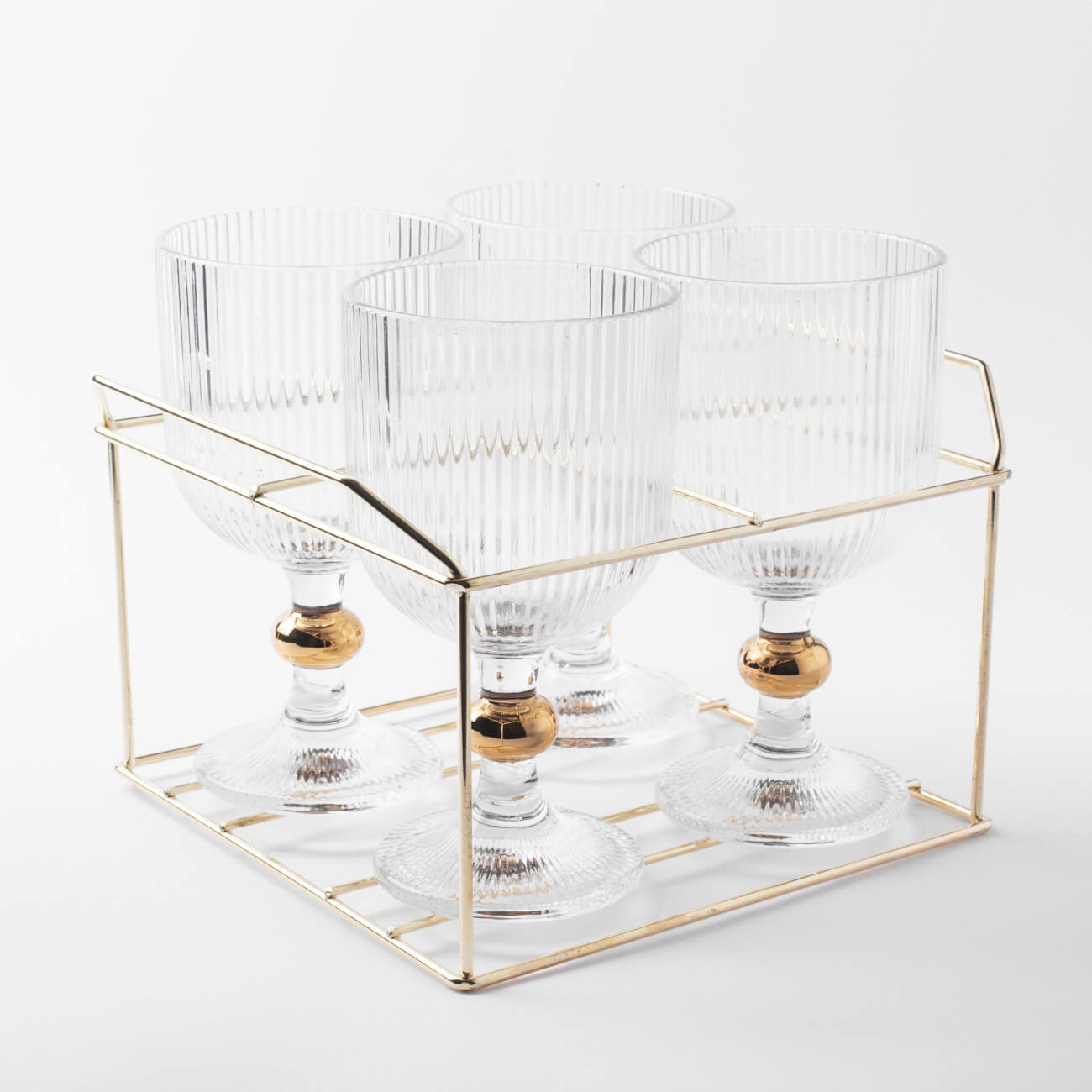 Wine glass, 360 ml, 4 pcs, on a stand, glass R / metal, Argos gold-t изображение № 1