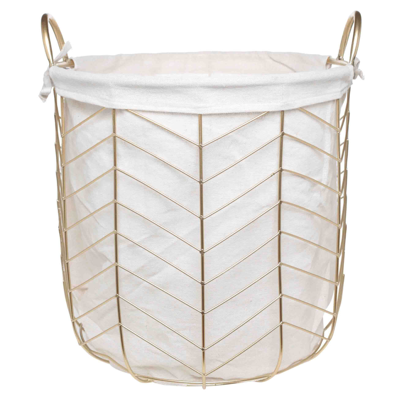 Laundry basket, 33x34 cm, with handles, metal / polyester, round, gold, Teca изображение № 1
