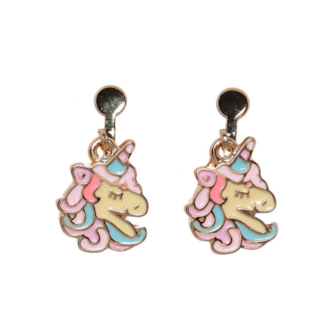 Clip-on earrings, 2 cm, 2 pcs, children's, plastic / metal, gold, Unicorns, Unicorn изображение № 1