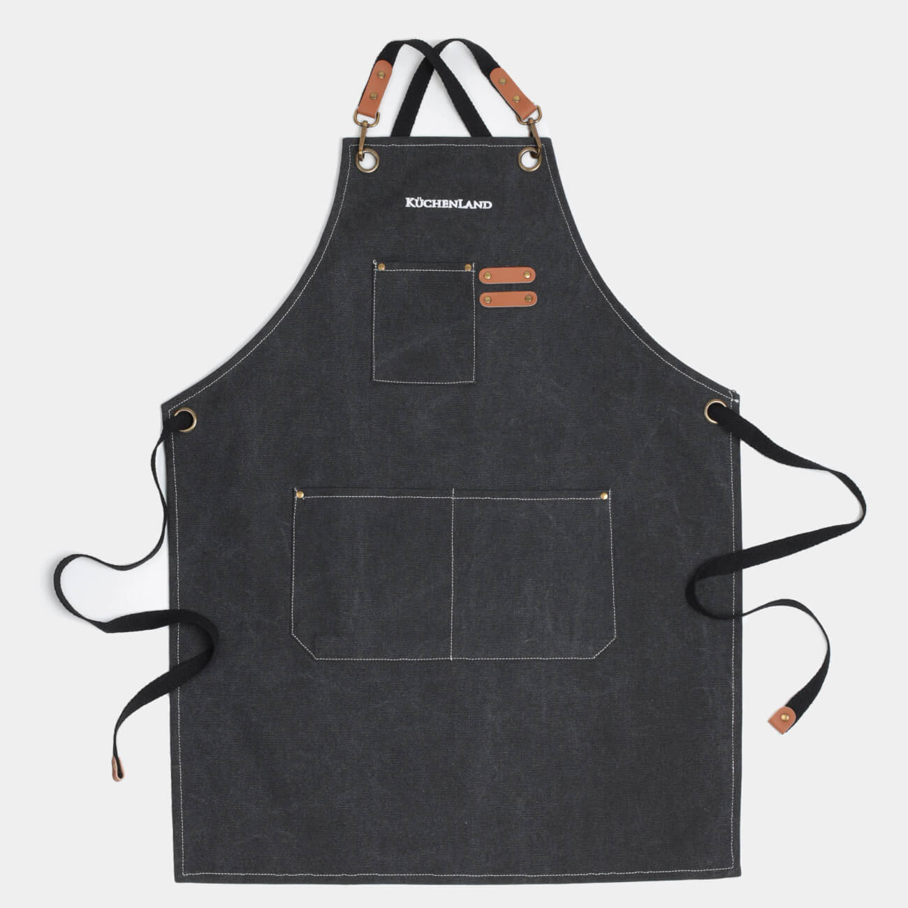 Apron, 58x78 cm, with pockets, tarpaulin/PU leather, black, BBQ изображение № 1