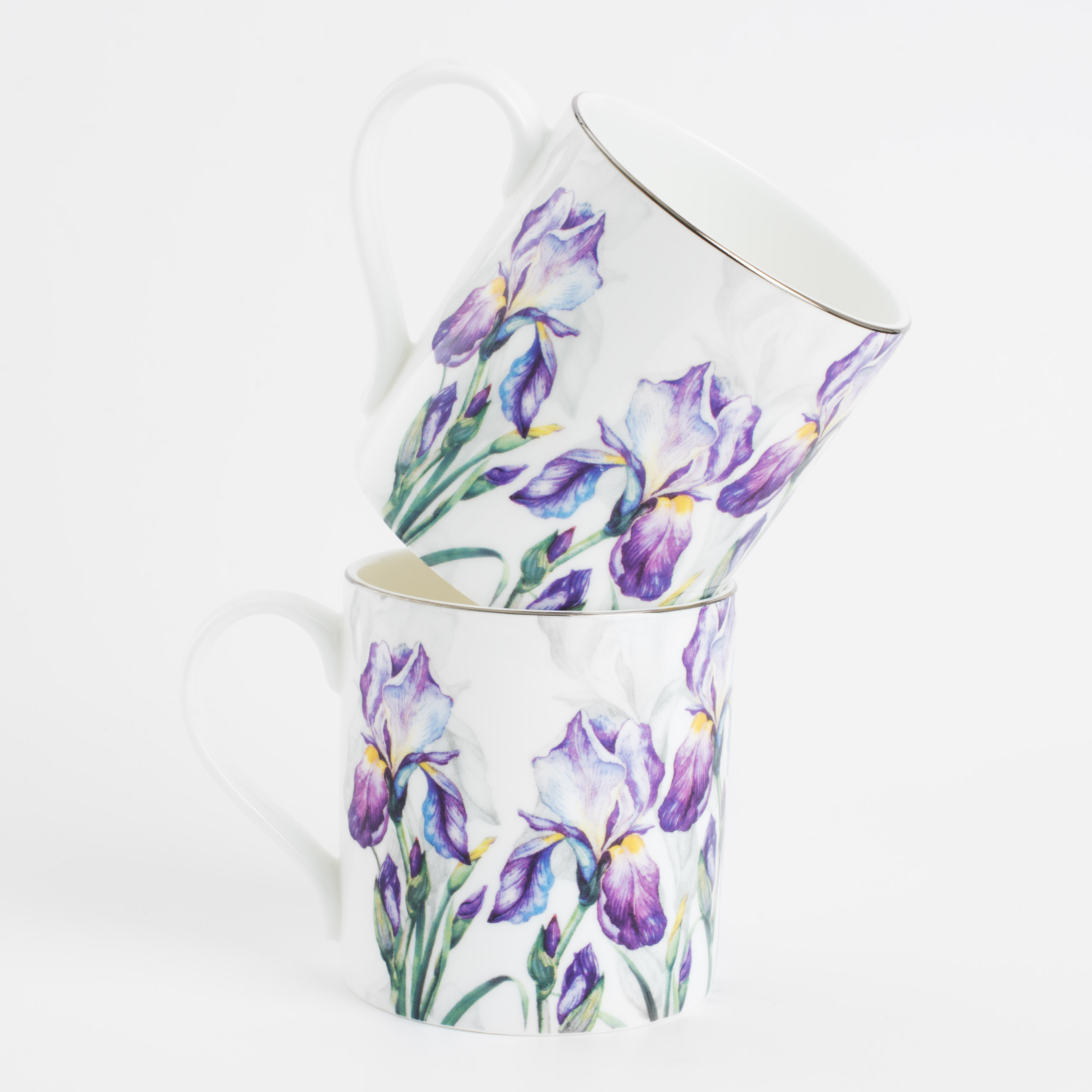 Mug, 380 ml, 2 pcs, porcelain F, white, with silver edging, Irises, Antarctica Flowers изображение № 2