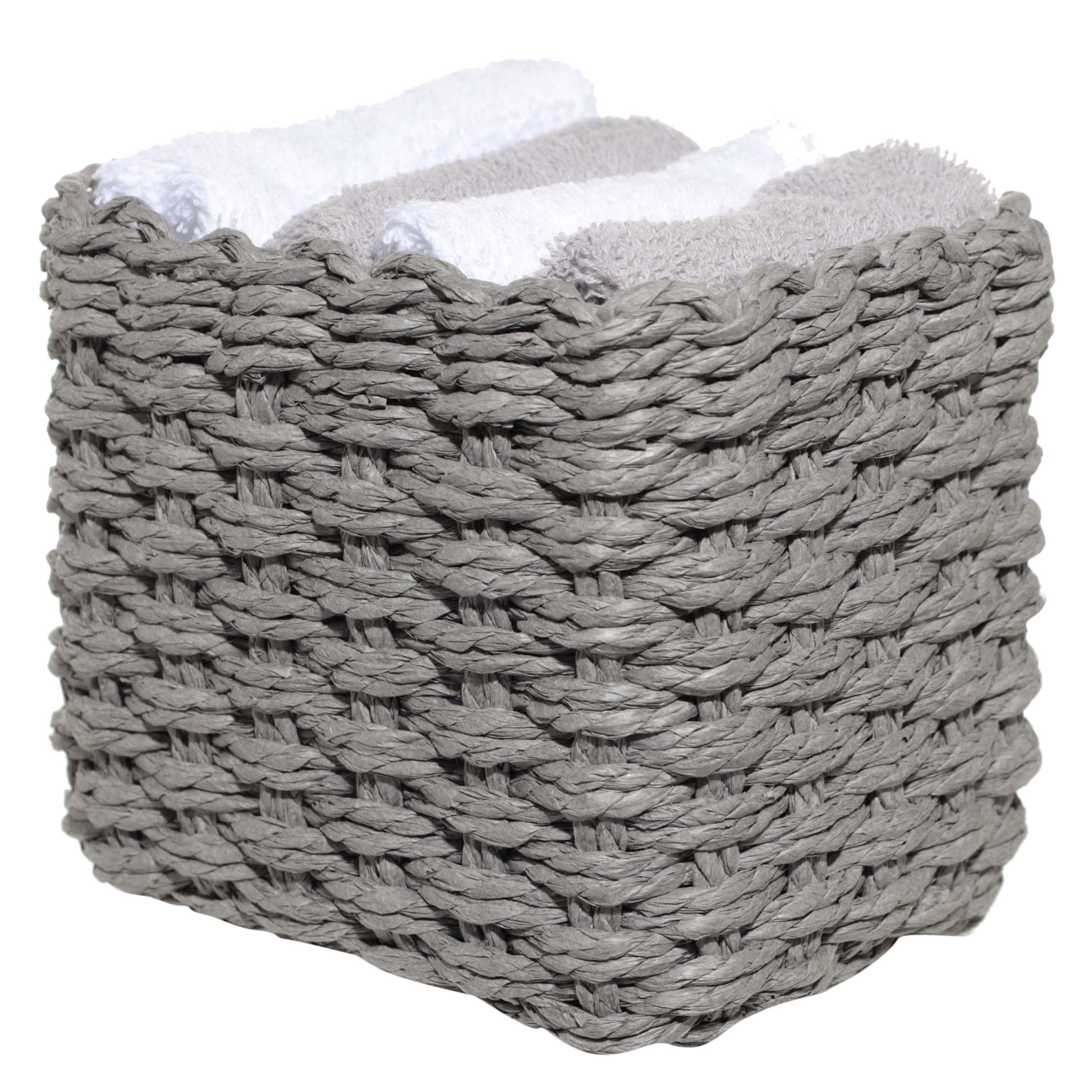 Towel, 30x30 cm, 4 pcs, in a basket, cotton / cellulose, gray / white, Basket towel изображение № 2