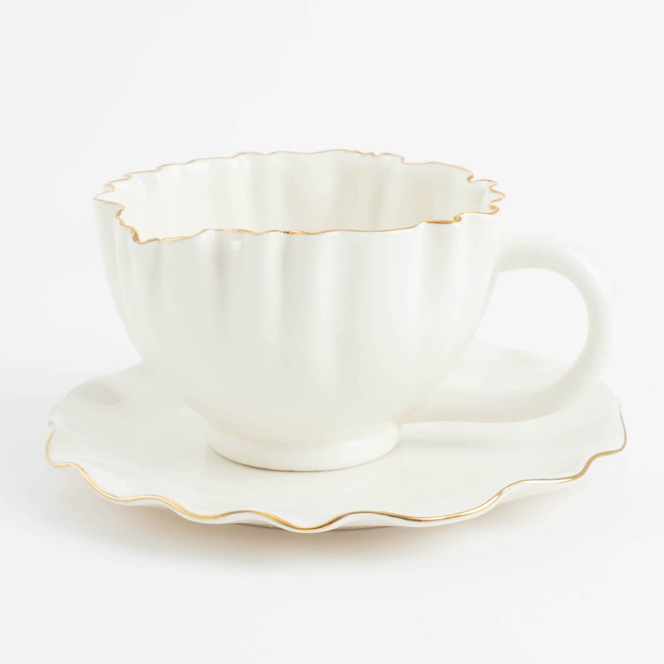 Tea pair, 1 Persian, 2 pr, 350 ml, porcelain R, with golden edging, Crumpled effect, Crumple изображение № 1