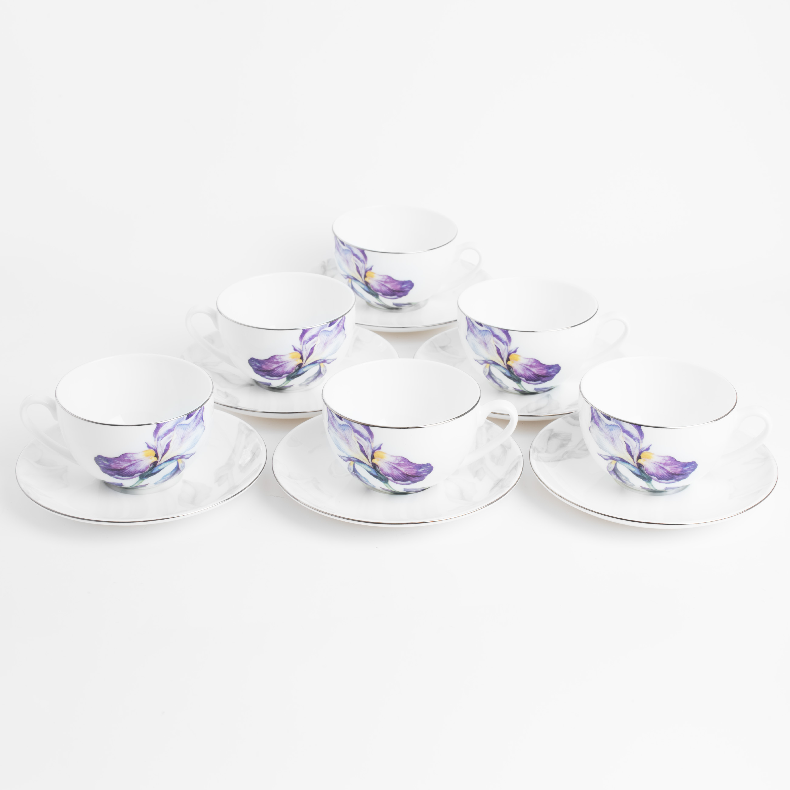 Tea pair, 6 pers, 12 in, 280 ml, porcelain F, with silver edging, Irises, Antarctica Flowers изображение № 6