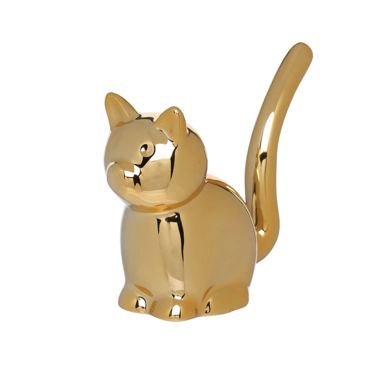 Jewelry holder, 6 cm, Porcelain P, Golden, Cat, Cat изображение № 1
