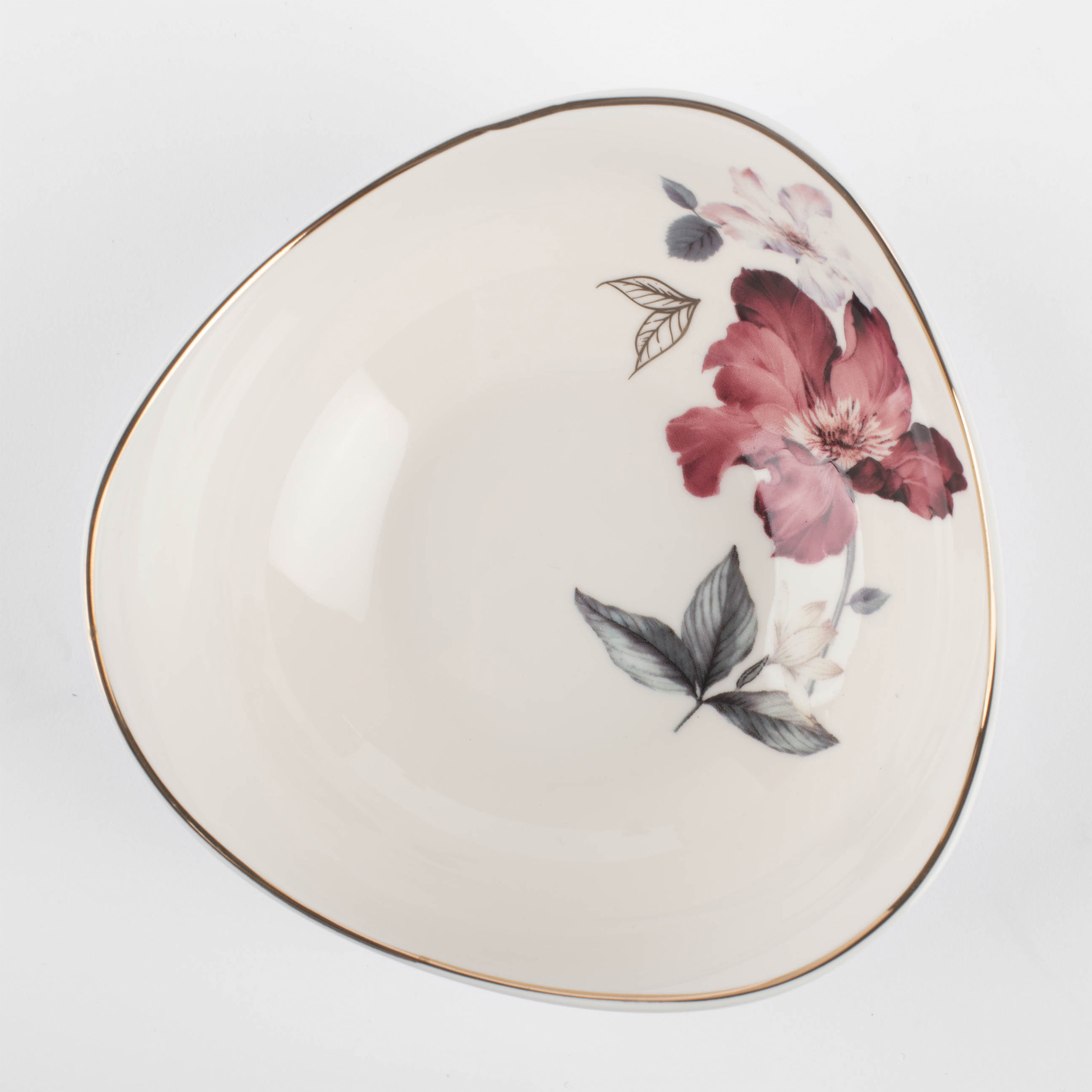 Bowl, 14x5 cm, porcelain N, white, with golden edging, Flower and leaves, Noir изображение № 4