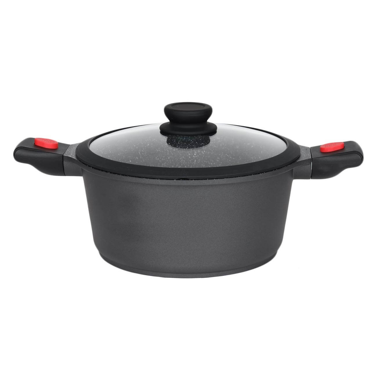 Pot, 24 cm, 4.5 l, with lid, removable handles, coated, aluminum, Solution Red 2 изображение № 1