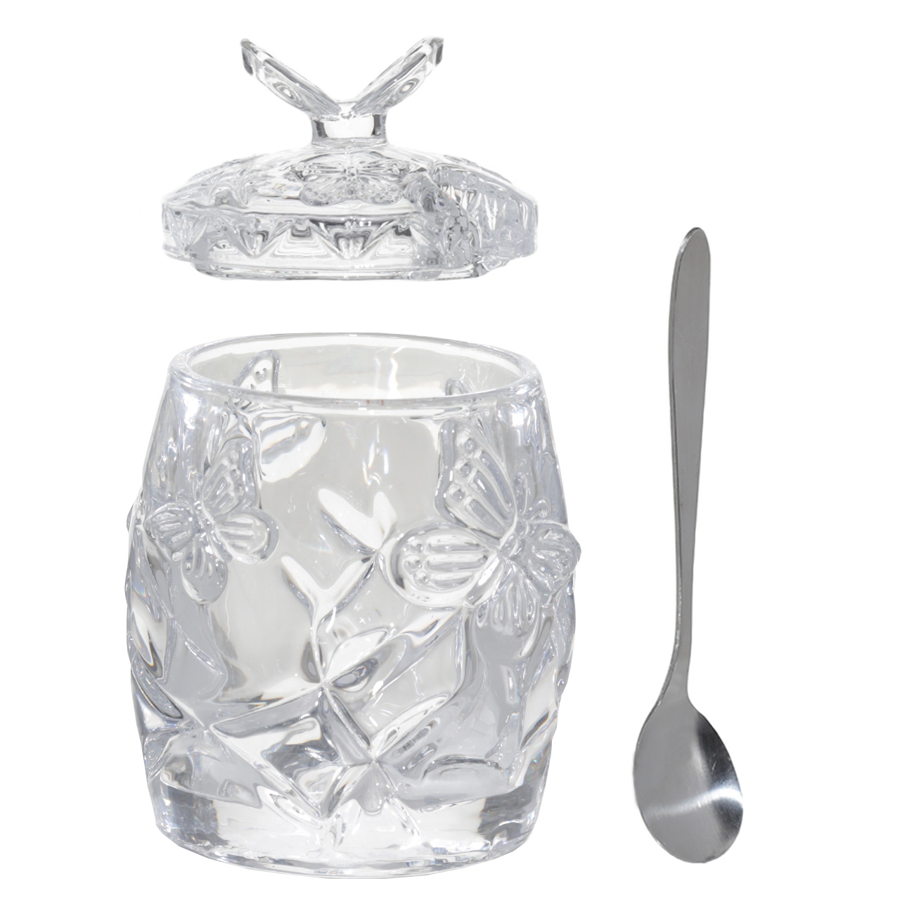 Sugar bowl, 10 cm, 130 ml, with spoon, glass / steel, Butterfly, Butterfly изображение № 3
