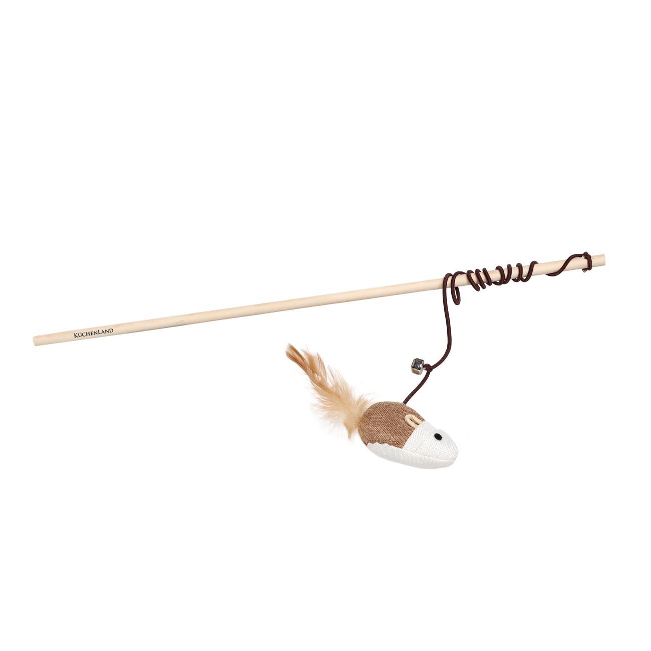Fishing rod toy for cats, 1.1 m, with bell, wood / polyester, Mouse, Playful cat изображение № 2