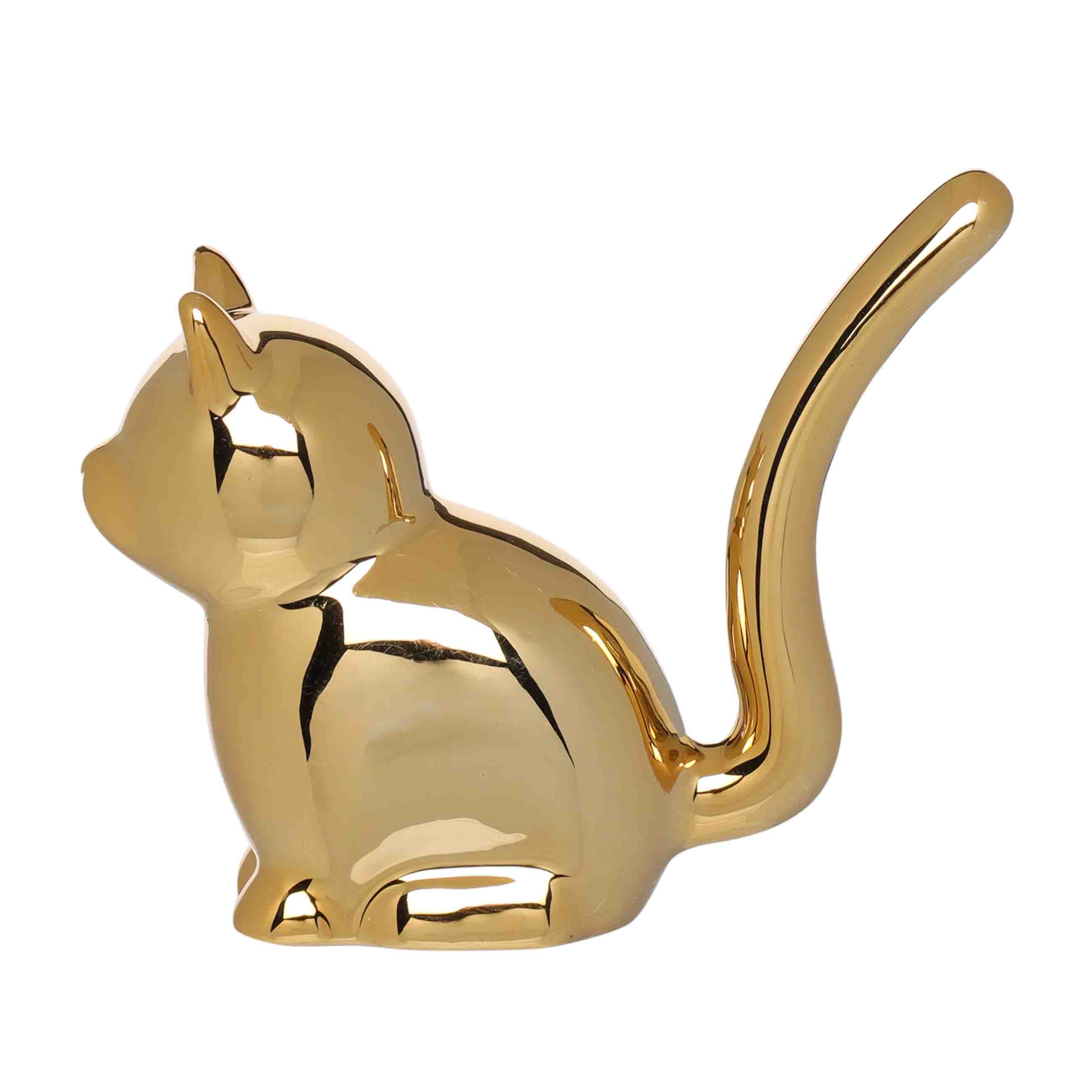 Jewelry holder, 6 cm, Porcelain P, Golden, Cat, Cat изображение № 2