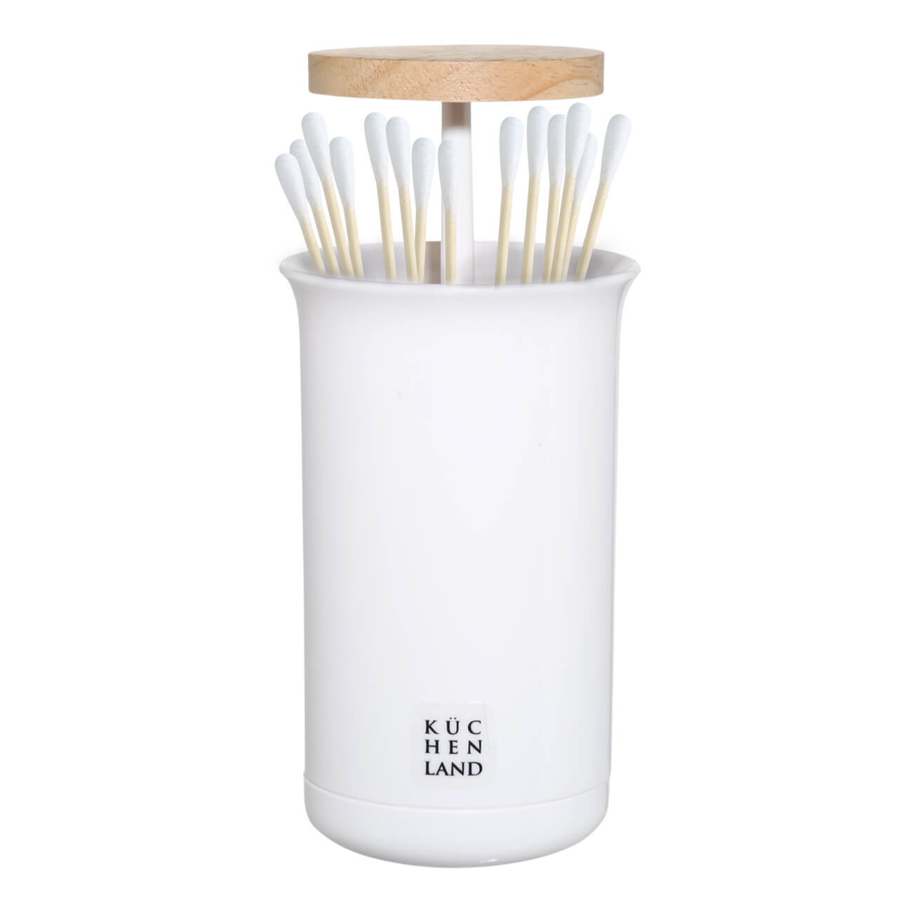Cotton swab container, 12 cm, plastic / rubber wood, White, White style изображение № 1