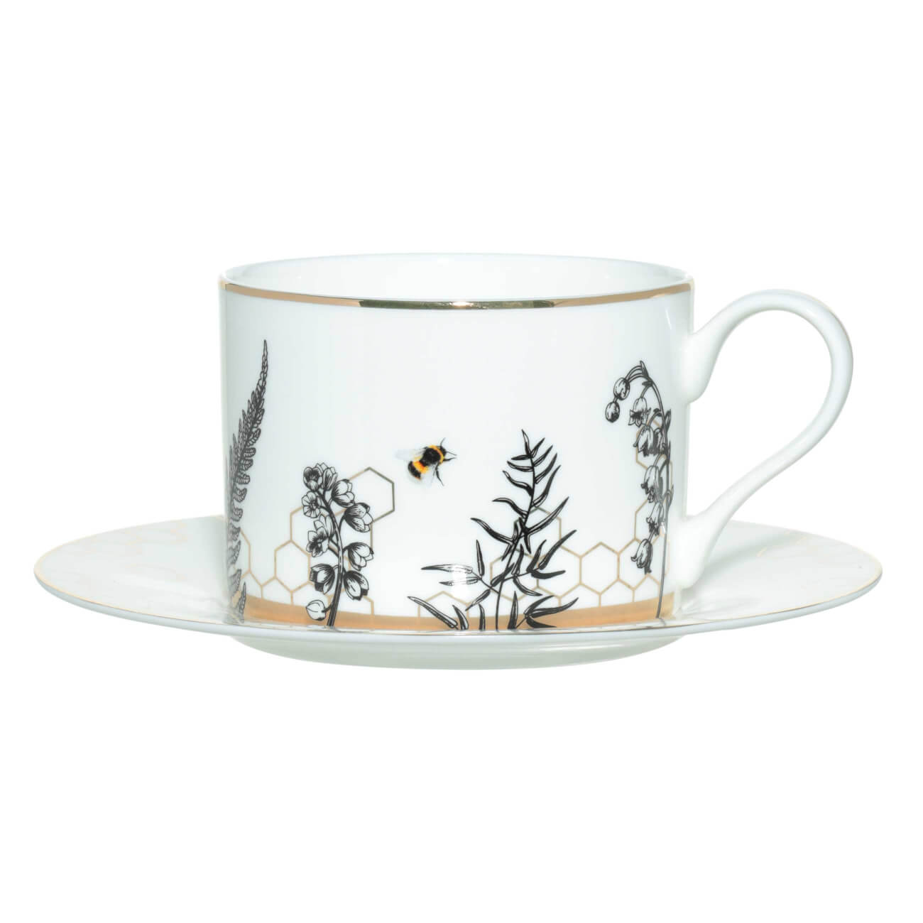 Tea pair, 1 pers, 2 items, 350 ml, porcelain F, white-gold, Bees and honeycombs, Honey изображение № 1