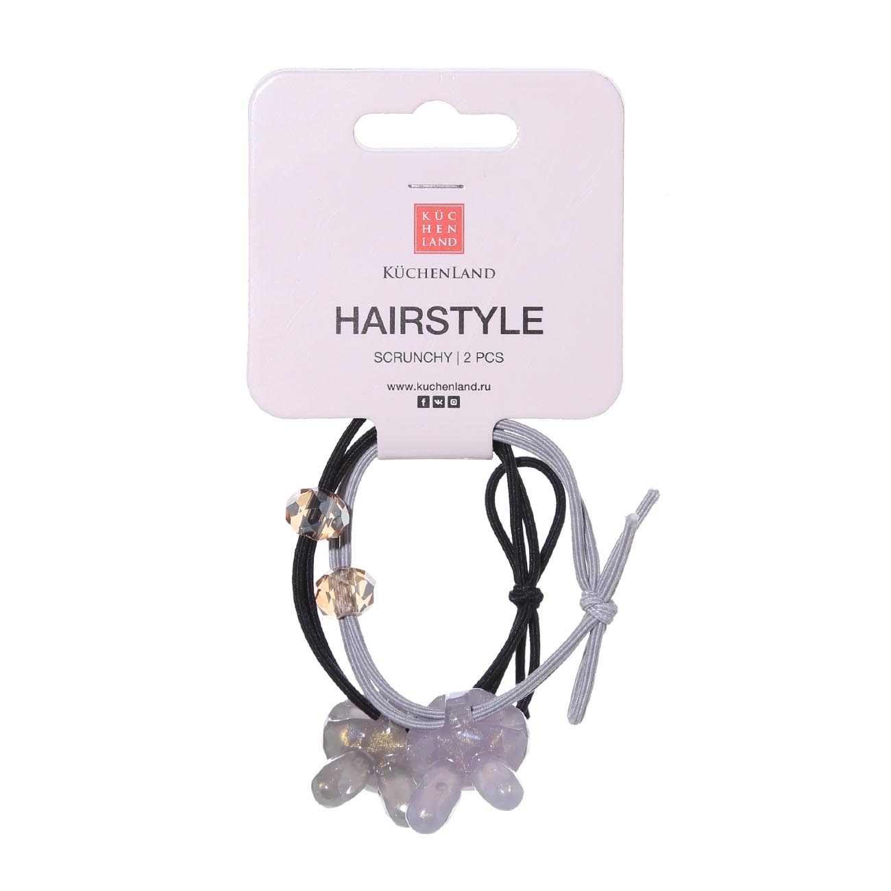Elastic hair band, 6 cm, 2 pcs, children's, acrylic, gray / black, Bunnies, Gracile изображение № 2