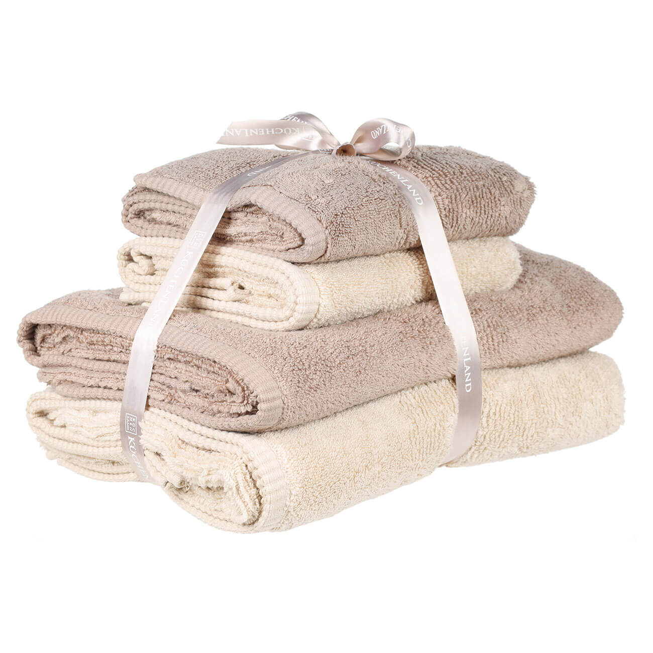 Towel set, 50x90 / 70x140 cm, 4 pcs, cotton, brown / beige, Terry cotton изображение № 1