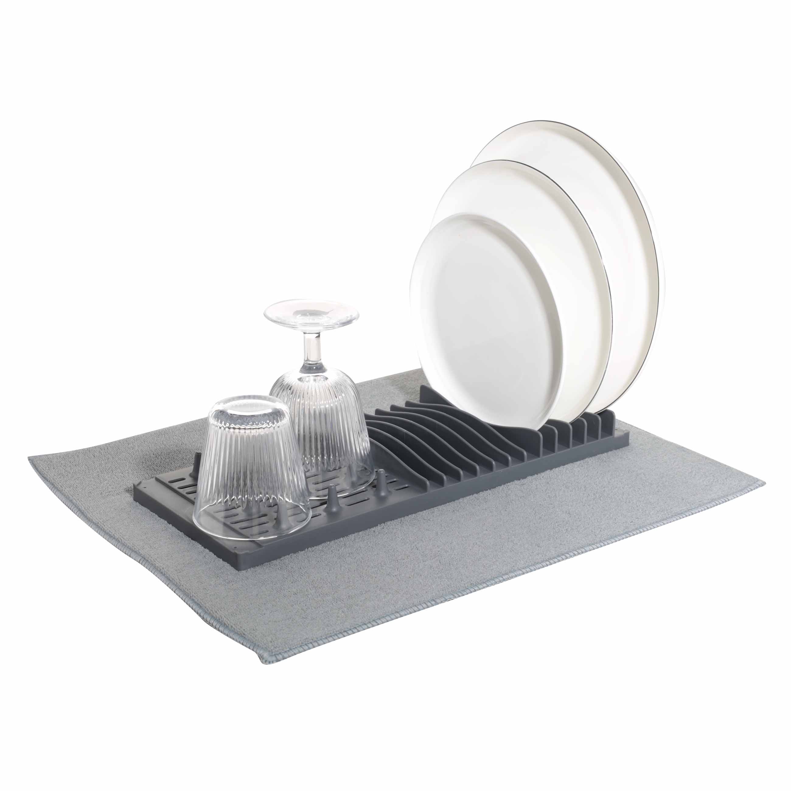 Dish drying mat with stand, 40x50 cm, microfiber / plastic, grey, Keeping изображение № 5