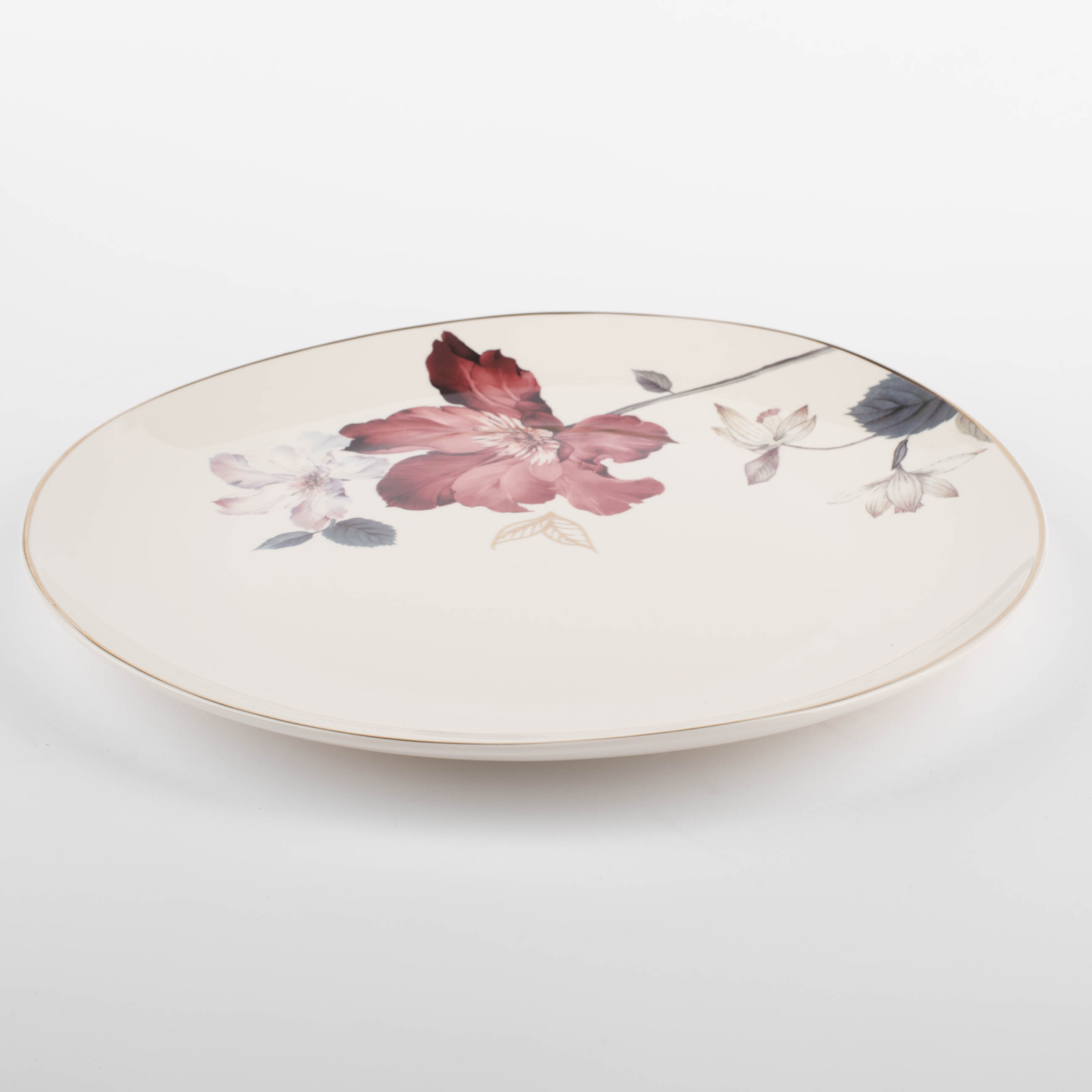Dinner plate, 28 cm, porcelain N, white, with golden edging, Flower and leaves, Noir изображение № 3