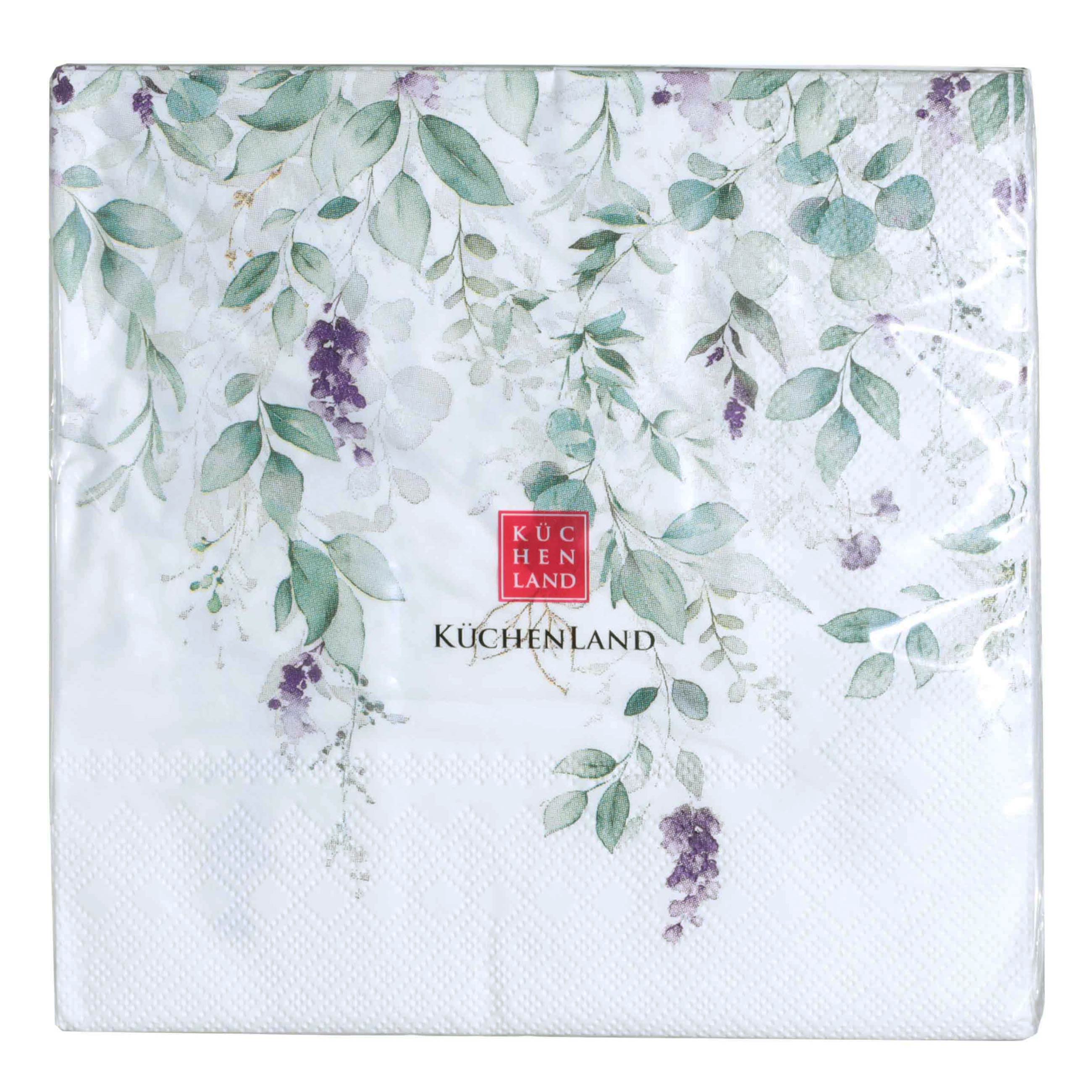 Paper napkins, 33x33 cm, 20 pcs, square, white, watercolor flowers, Senetti изображение № 3