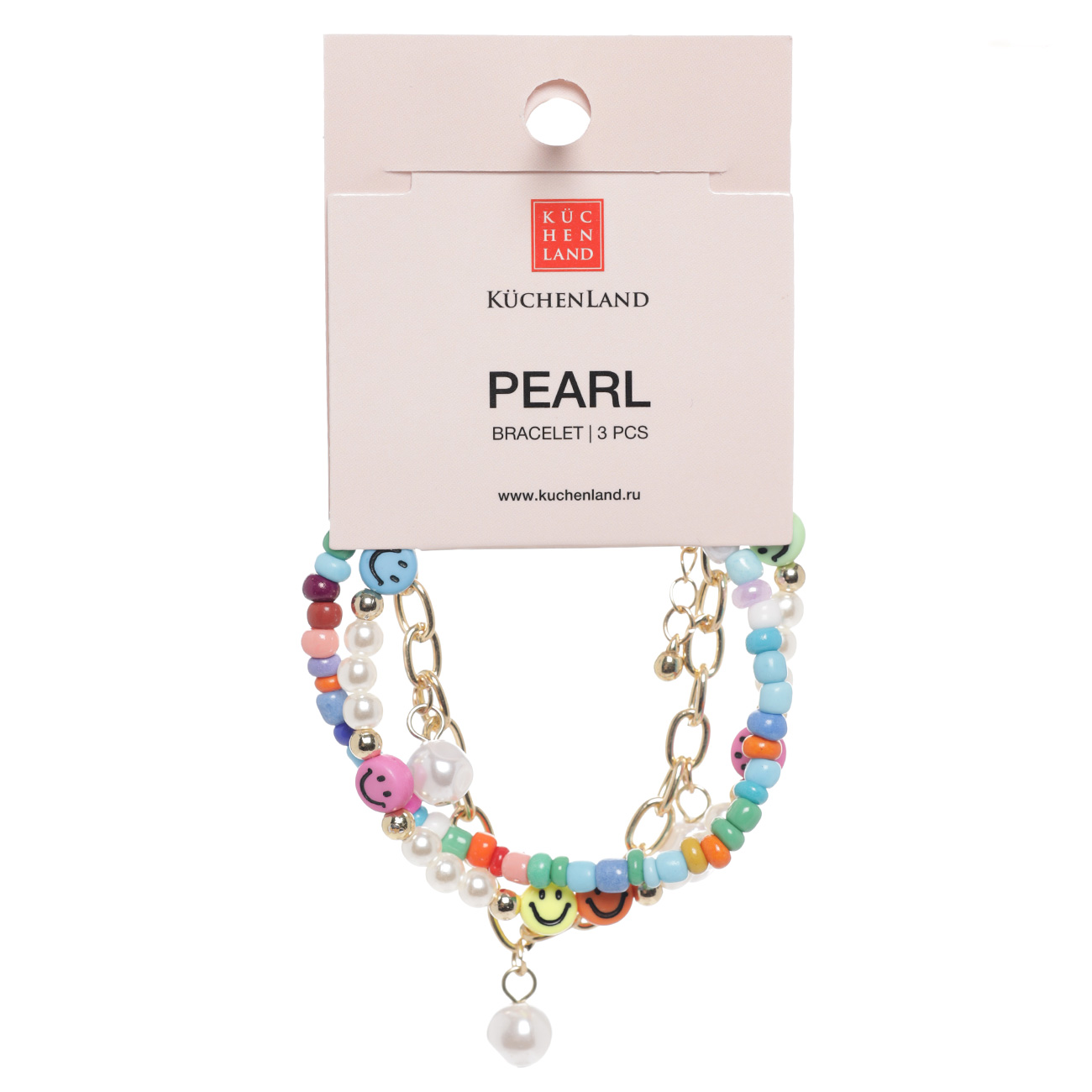 Bracelet, 9 cm, 3 pcs, plastic / metal, mix, Emoticons and pearls, Pearl изображение № 2