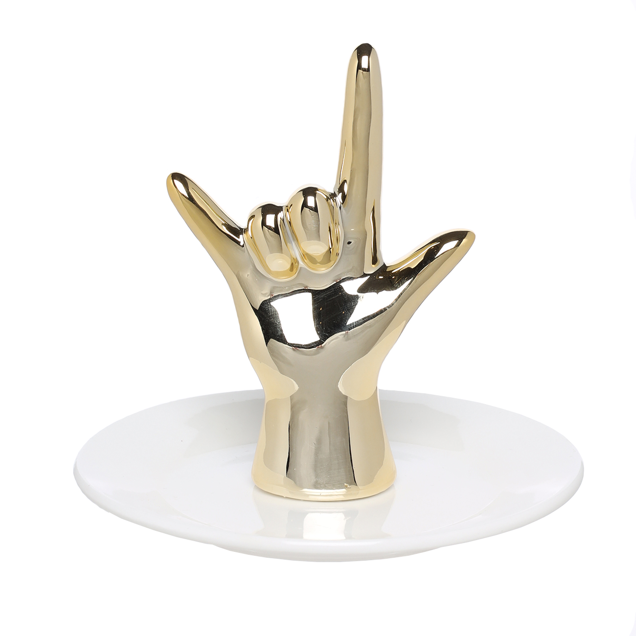 Jewelry holder, 11 cm, ceramic / metal, white and gold, Hand, Fantastic gold изображение № 2