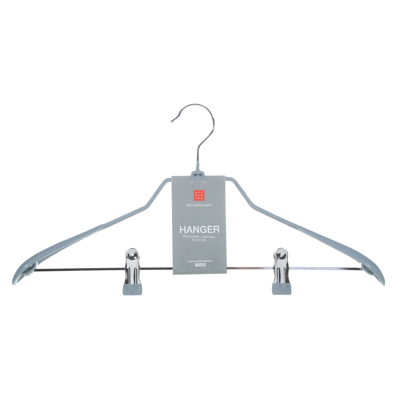 Hanger, 44 cm, with clips for trousers/skirts, metal coated, Gray, Colorful house изображение № 2