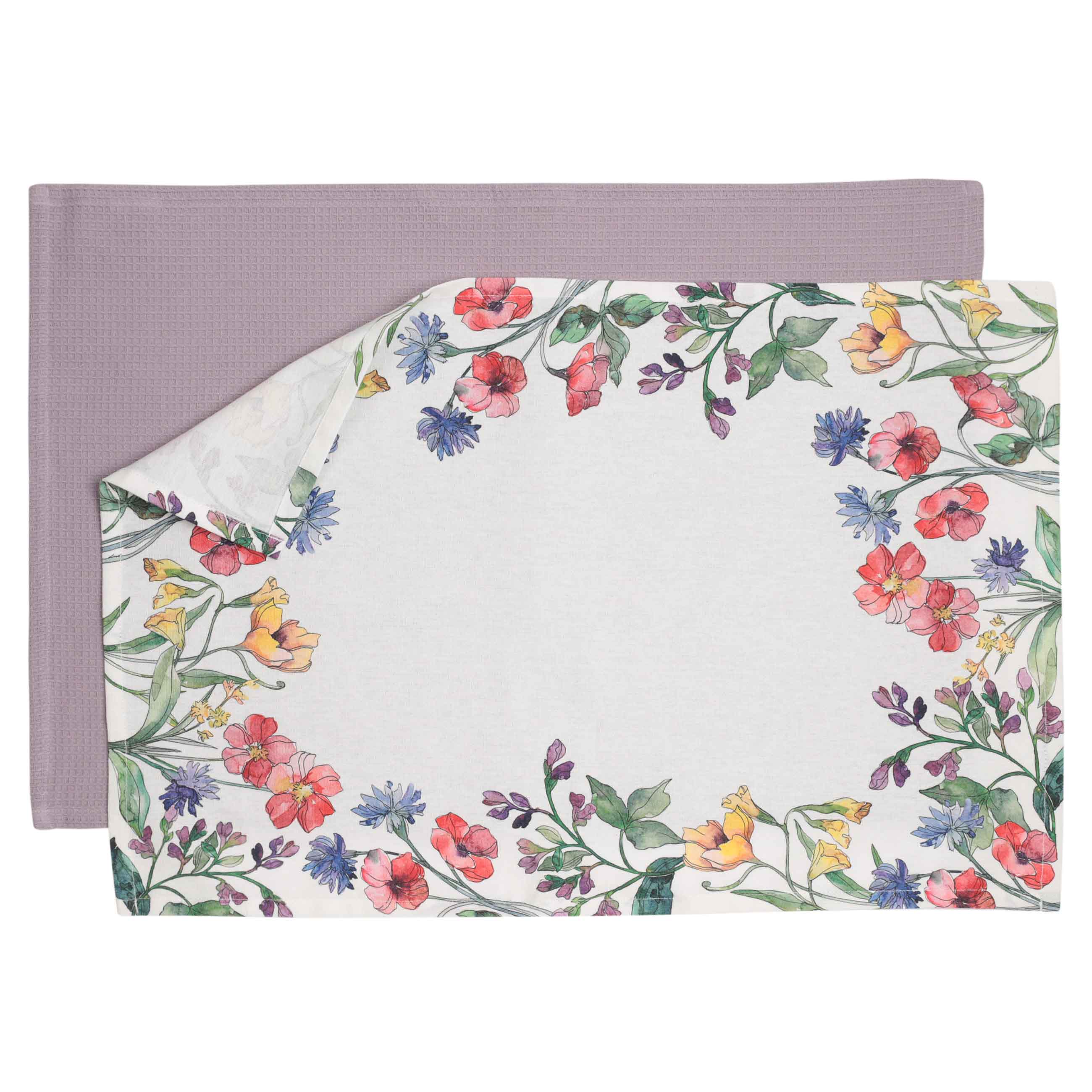 Kitchen towel, 40x60 cm, 2 pcs, cotton, white/purple, Flowers, Bloome изображение № 2