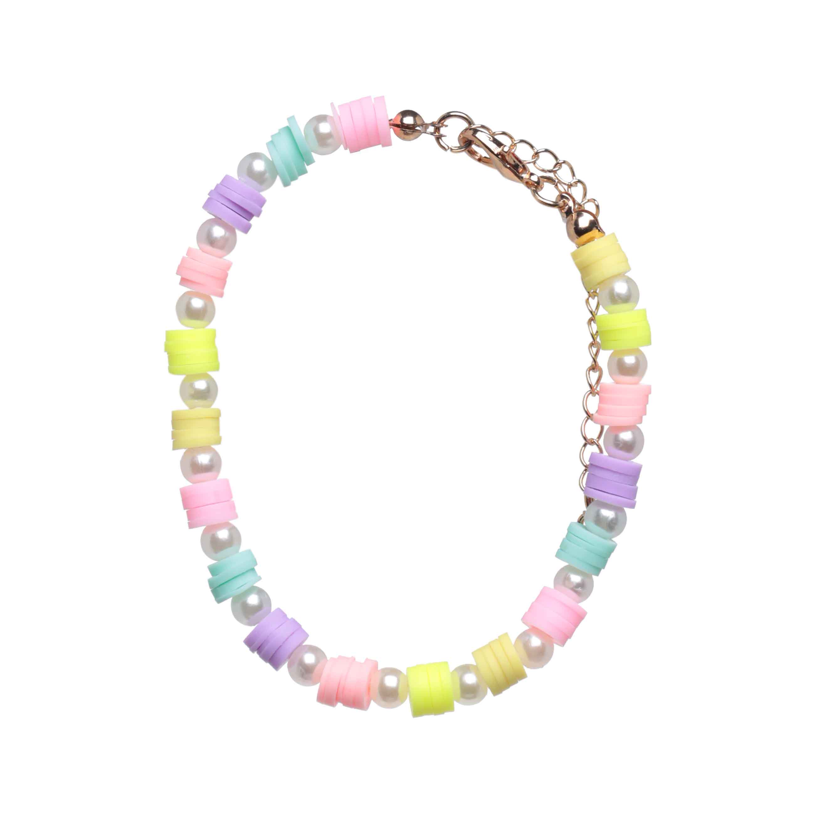 Bracelet, 23 cm, 3 pieces, for children, metal / plastic, colored, Smileys and beads, Pearl color изображение № 2
