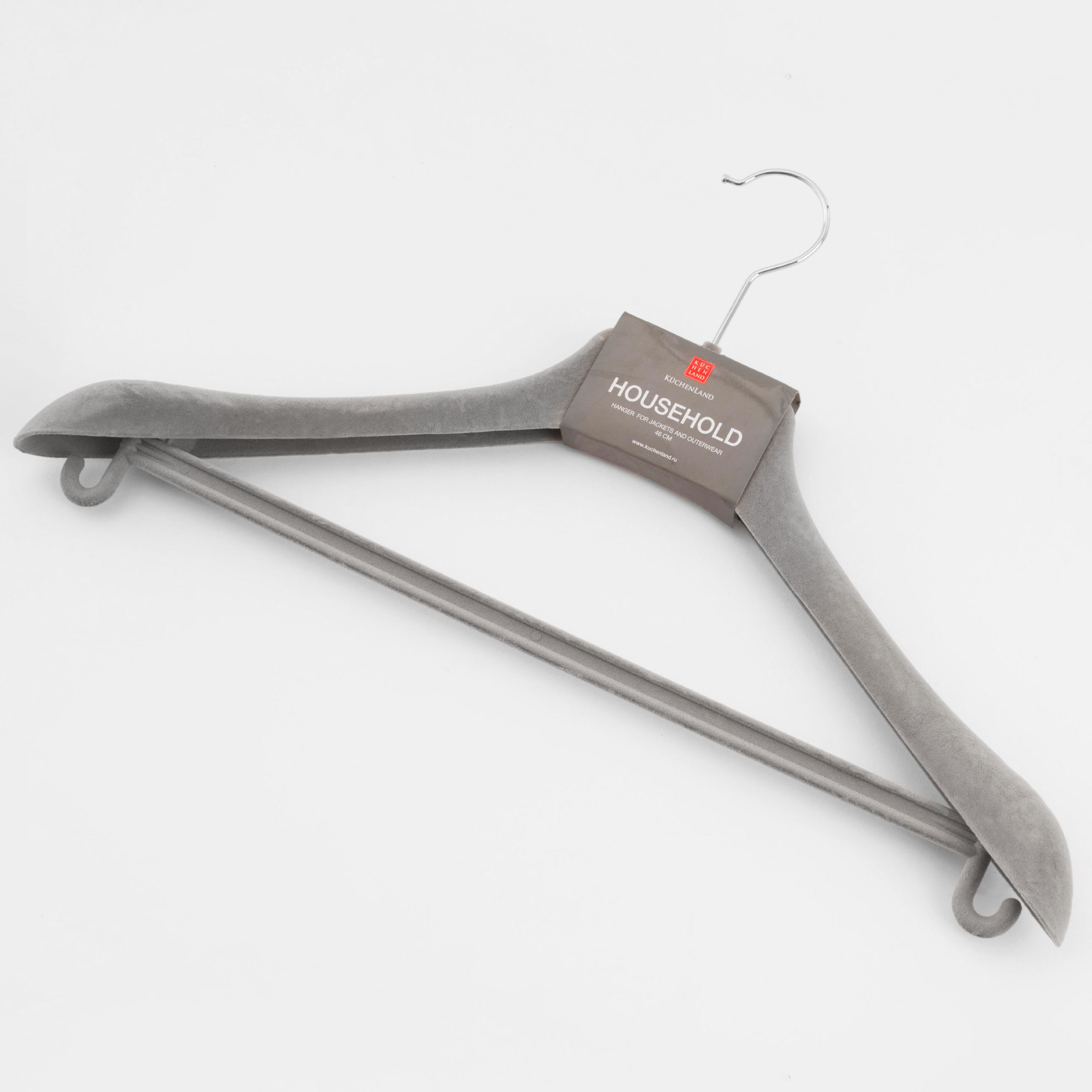 Coat hanger, 46 cm, for jackets and outerwear, flock, grey, Household изображение № 5