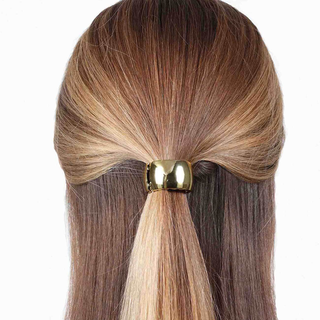Elastic band for hair, 5 cm, with a clip ring, plastic, gold, Ring, Hairstyle изображение № 1