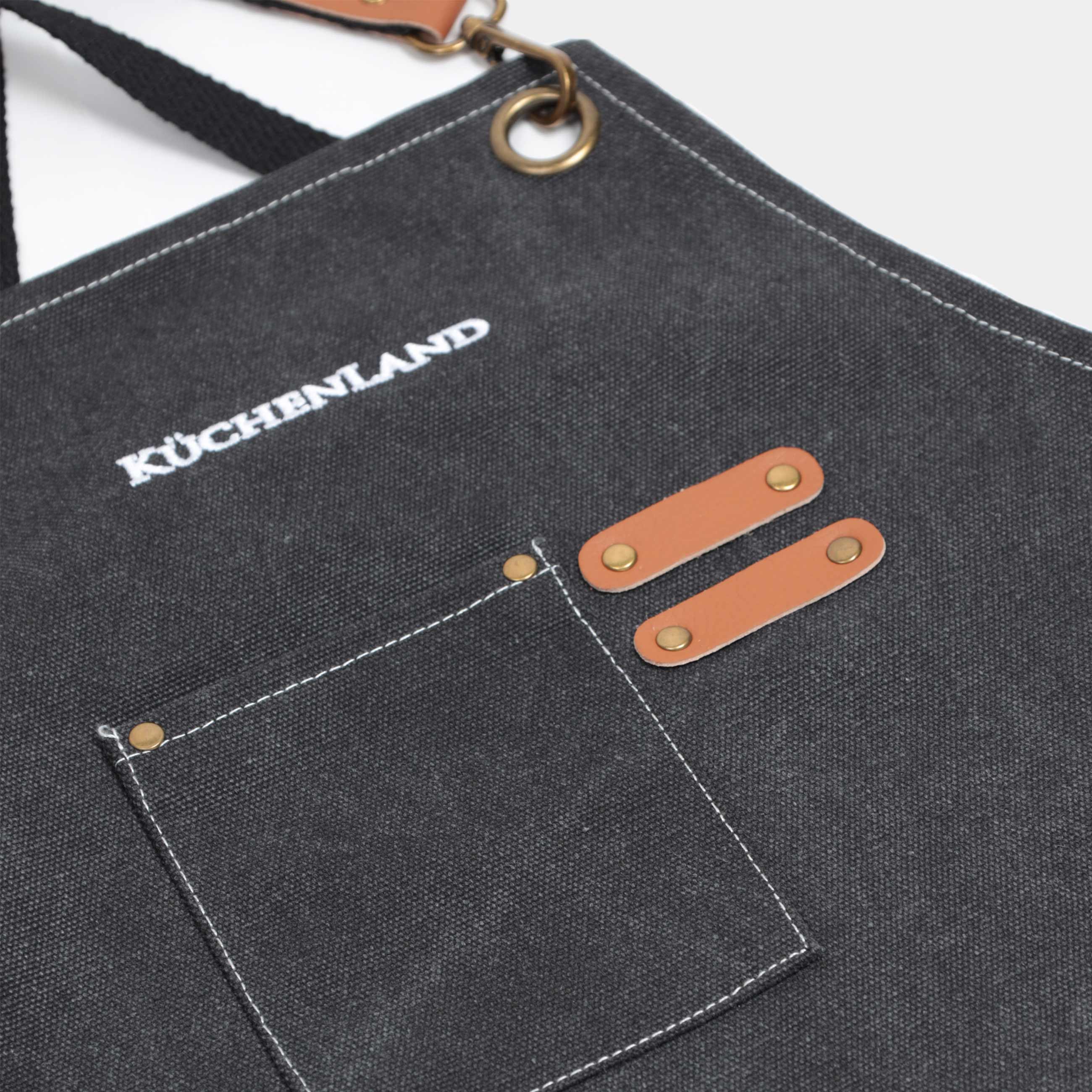 Apron, 58x78 cm, with pockets, tarpaulin/PU leather, black, BBQ изображение № 2