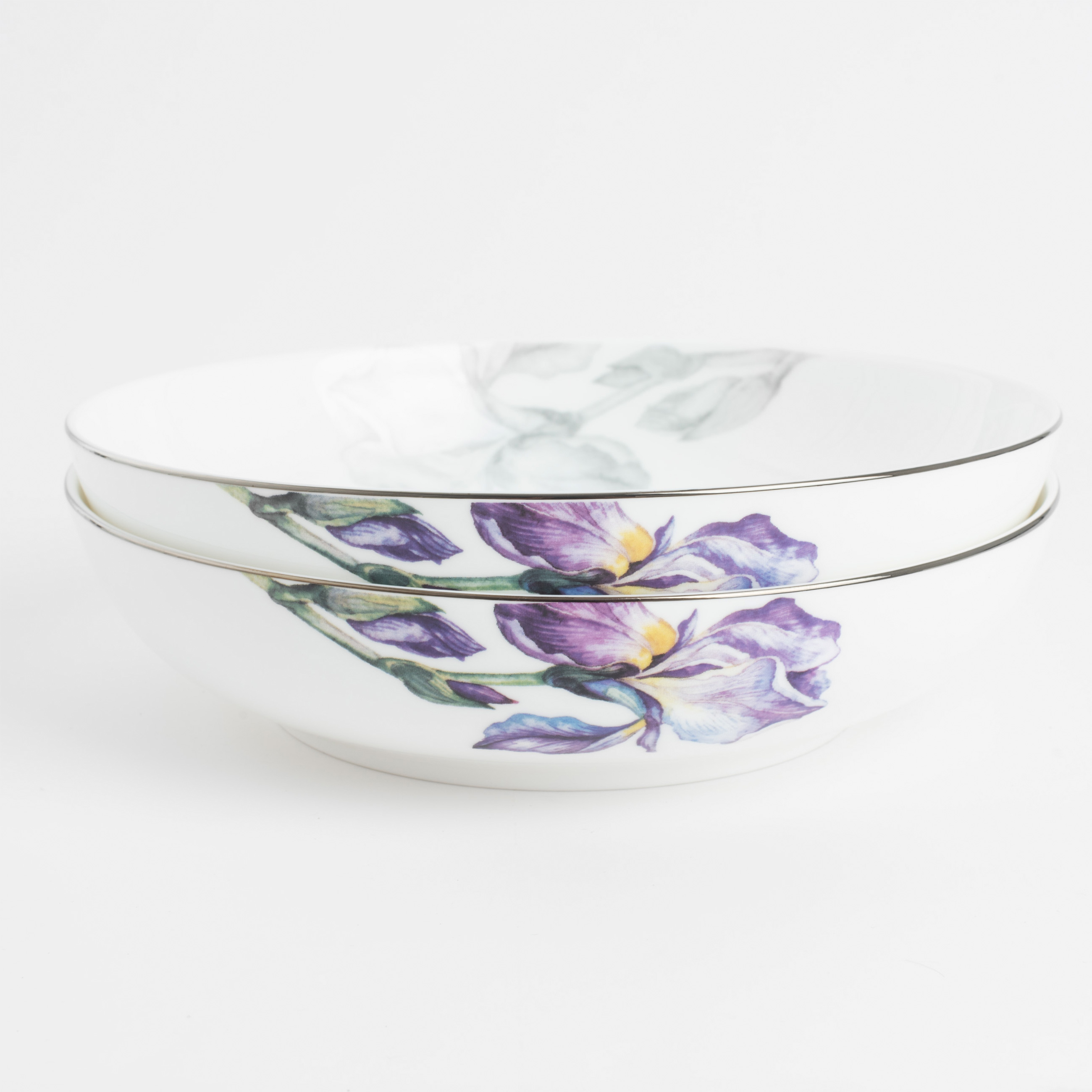 Soup plate, 20x4 cm, 2 pcs, porcelain F, with silver edging, Irises, Antarctica Flowers изображение № 2