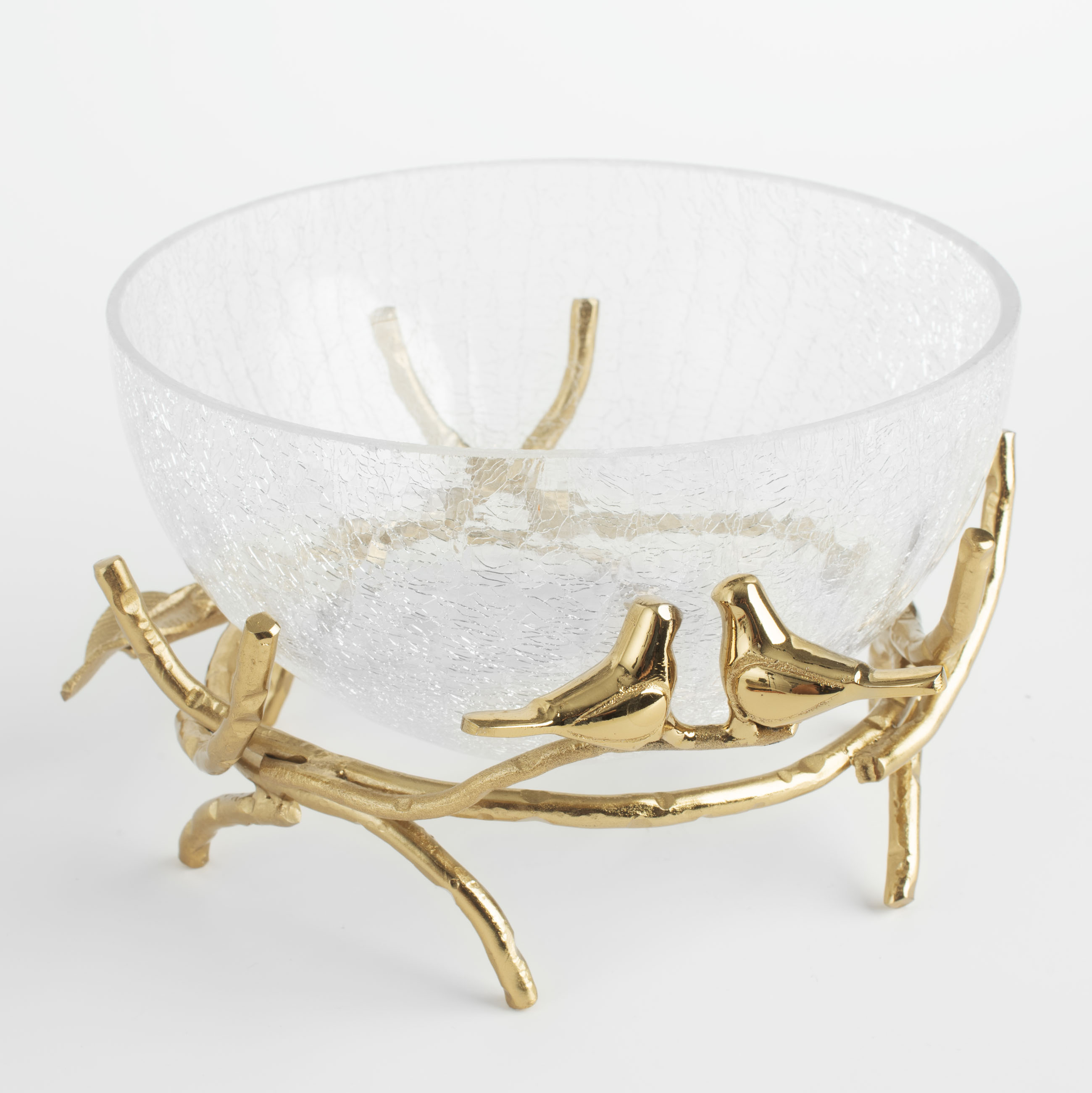 Deep dish, 21x9 cm, on a stand, glass / metal, golden, Birds, Fantastic gold изображение № 3