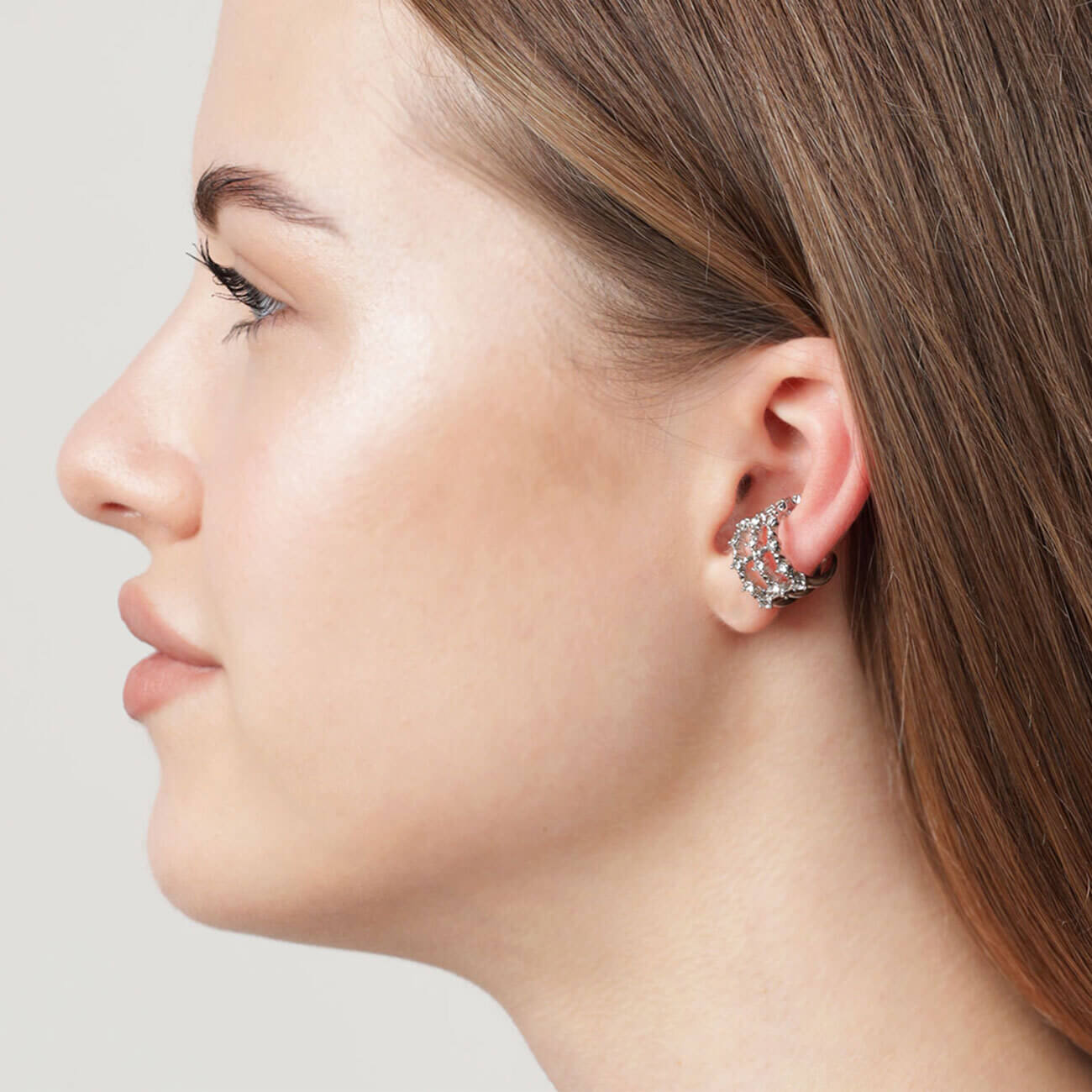 Cuff Earring, single size, Metal / Rhinestones, Silver, Mineral изображение № 1