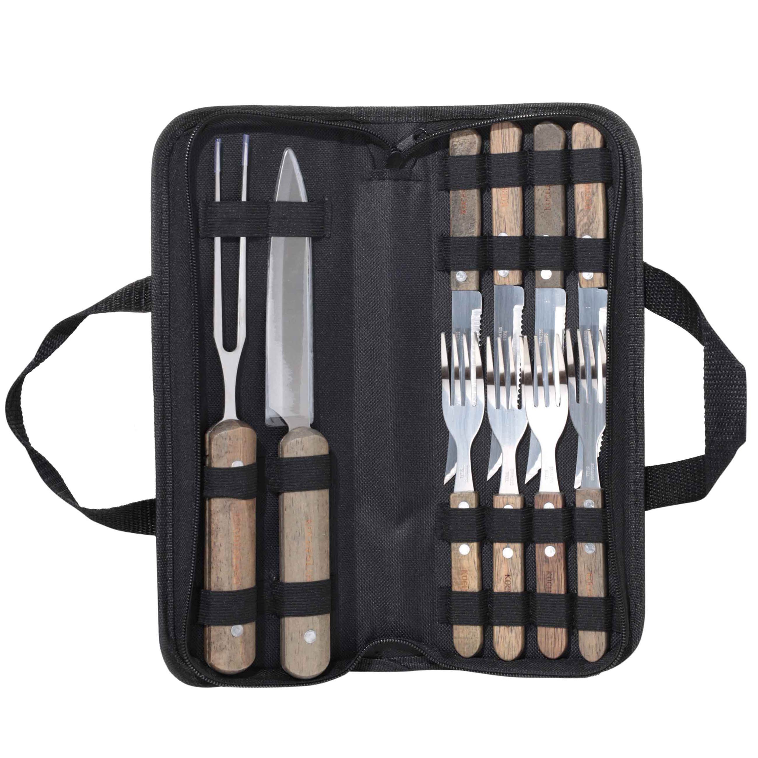 BBQ set, 4 pers, 10 items, in leather case, steel / wood/eco-leather, BBQ изображение № 2
